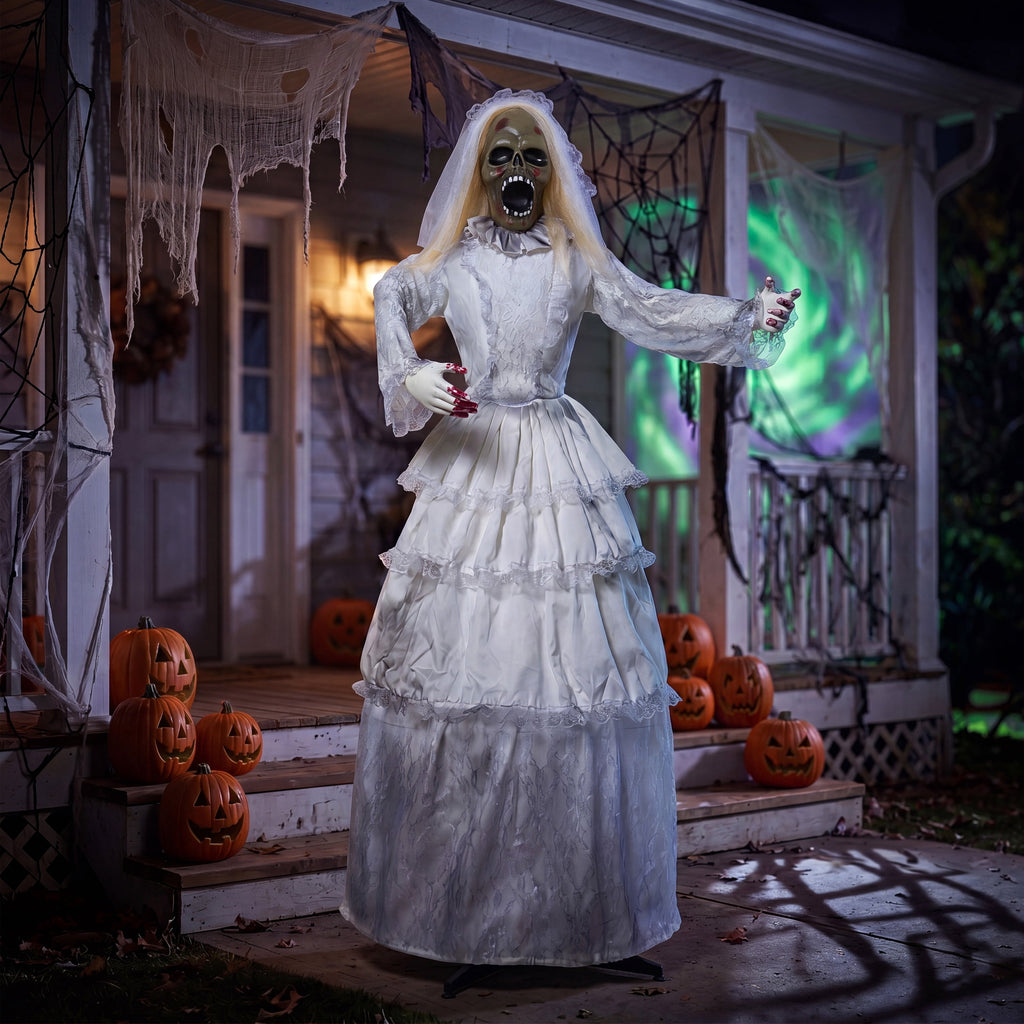 Joyfy 6.2 FT (74.8") Halloween Decoration Outdoor Animatronic Ghost Doctor, Sound Activated Life-Size Standing Ghost with Rotating Head, LED Eyes & Lantern, for Scary Haunted House,Yard Decor