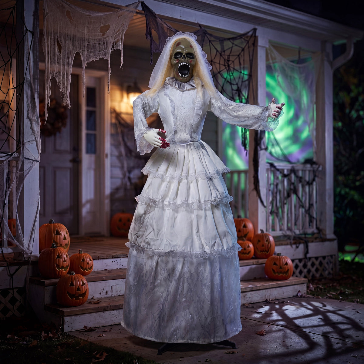 Joyfy 6.2 FT (74.8") Halloween Decoration Outdoor Animatronic Ghost Doctor, Sound Activated Life-Size Standing Ghost with Rotating Head, LED Eyes & Lantern, for Scary Haunted House,Yard Decor