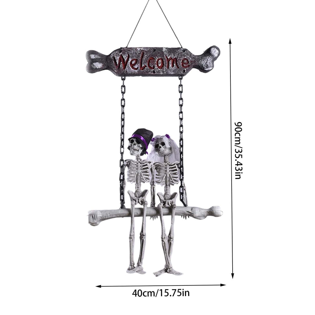 Life Size Halloween Skeleton Decor - Hanging Skeleton Couple Figurine with Realistic Bone Details Spooky Wedding Theme Decorations for Front Door, Porch, Living Room, Bedroom Halloween Party