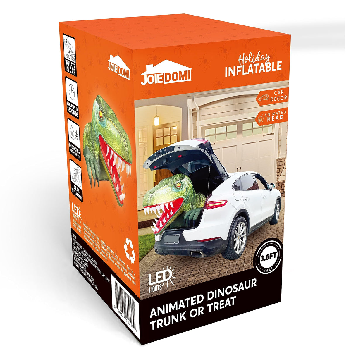 Joyfy 3.6 ft Animated Halloween Inflatable Dinosaur Decoration,Trunk or Treat Car Decorations Kit Dinosaur with Built-in LED Light for Halloween Party Indoor,Outdoor,Yard,Garden Decor