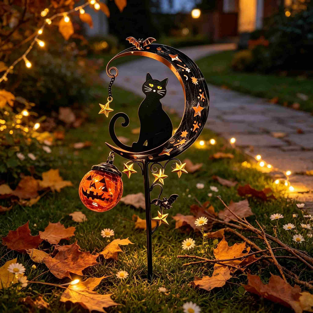 Halloween Solar Garden Stake Light,Metal Hanging Pumpkin Lantern Waterproof for Yard Lawn Proch