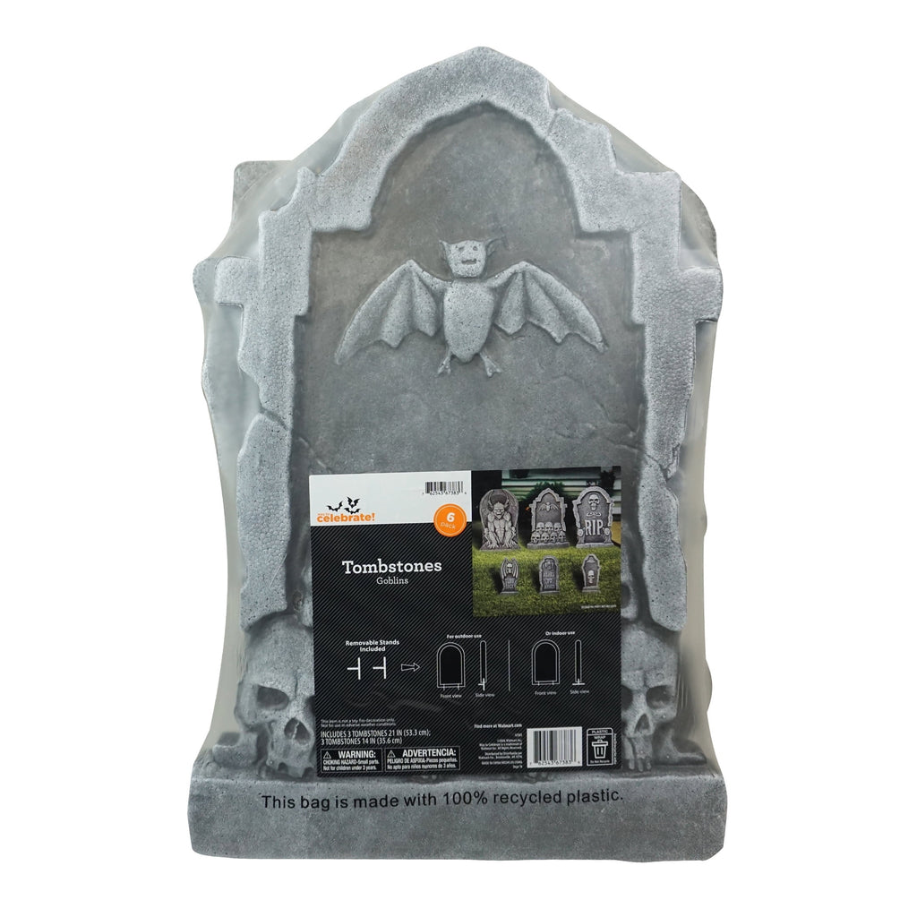 Tombstones Goblins Decoration Set, Gray, 6 Pieces, Halloween by Way To Celebrate