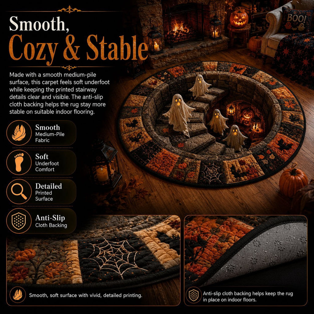 3D Optical Illusion Round Halloween Rug, Ghost Cave Stairwell Non-Slip Decorative Floor Mat