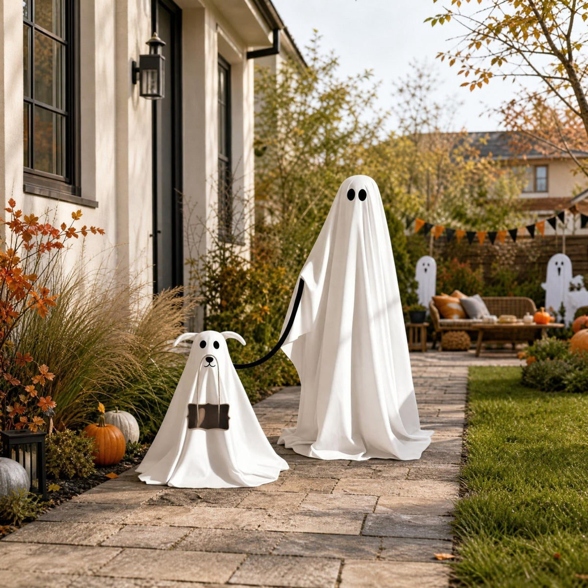 Lighted Halloween Ghost Candy Bowl, Cute LED Ghost Holding Pumpkin Candy Bucket for Trick or Treat, Outdoor Halloween Decorations for Front Porch, Indoor Yard Patio Halloween Decor