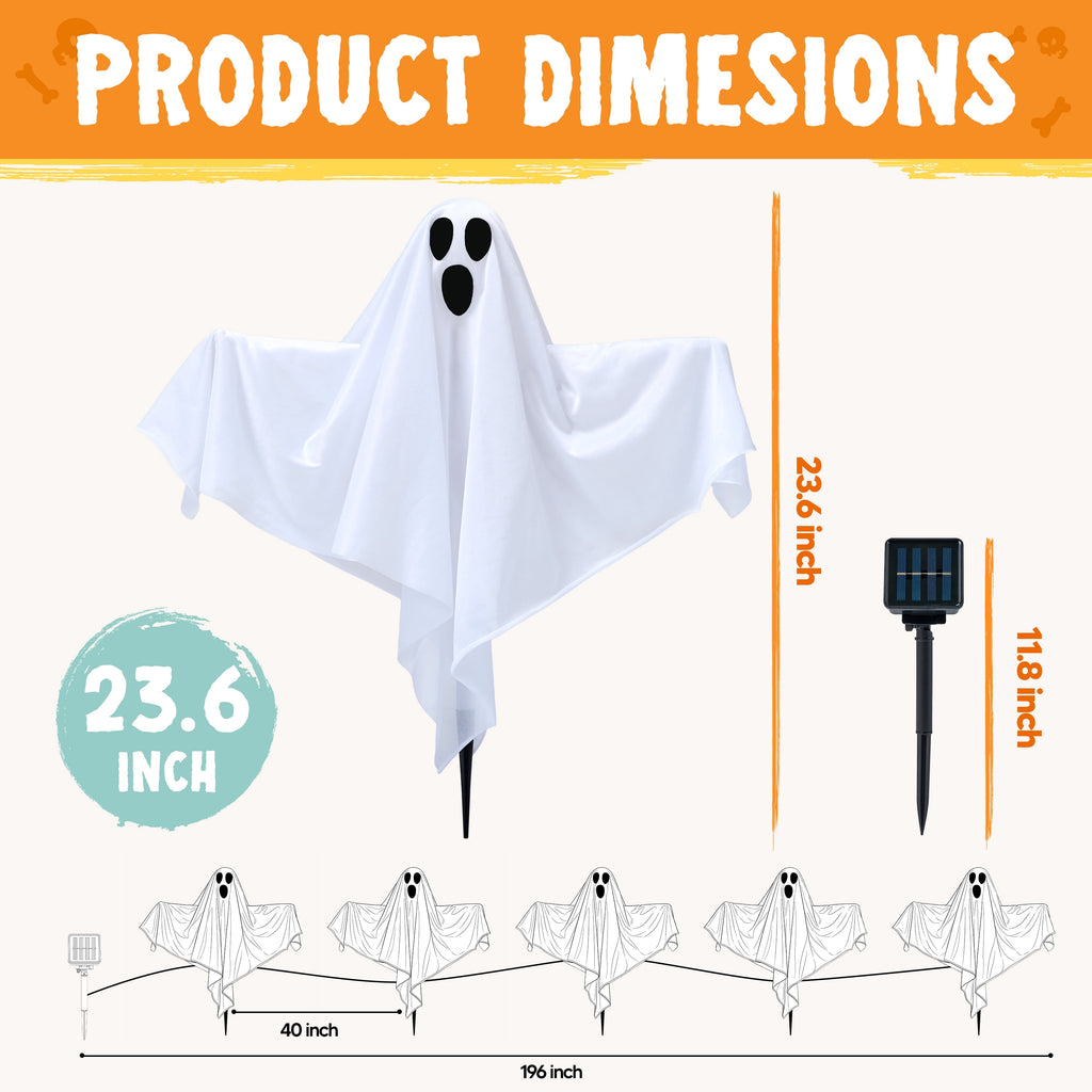 Joyfy 3 Packs Halloween Ghost Decorations Outdoor, Light Up Flying Ghost Pathway Lights， Battery Operated Watereproof Ghost Deocr with 3 Stakes, Halloween Yard Front Porch Haunted House Decorations