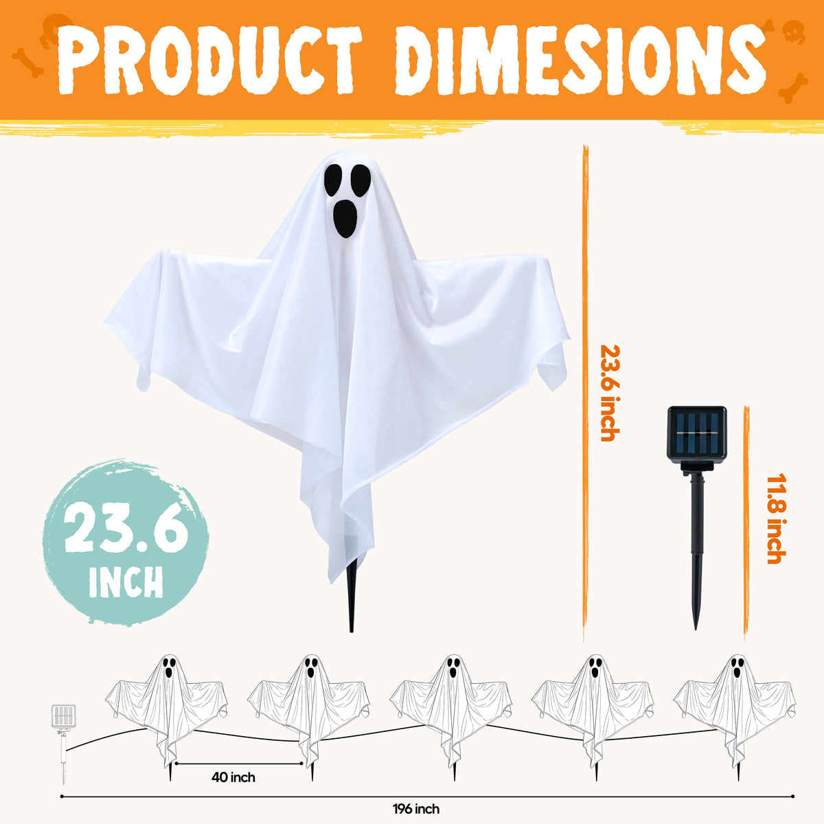 Joyfy 3 Packs Halloween Ghost Decorations Outdoor, Light Up Flying Ghost Pathway Lights， Battery Operated Watereproof Ghost Deocr with 3 Stakes, Halloween Yard Front Porch Haunted House Decorations