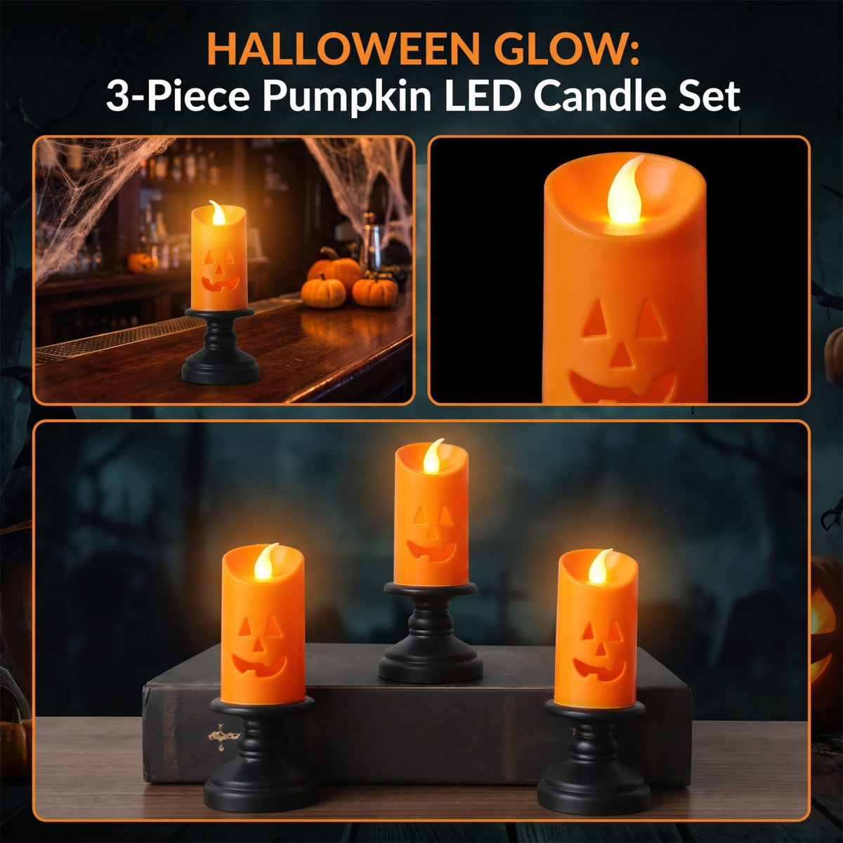 Halloween Decorations LED Candle Lights,Pumpkin Lantern, Halloween Indoor Decor, Halloween Table Decoration Ornament for Home Room Party