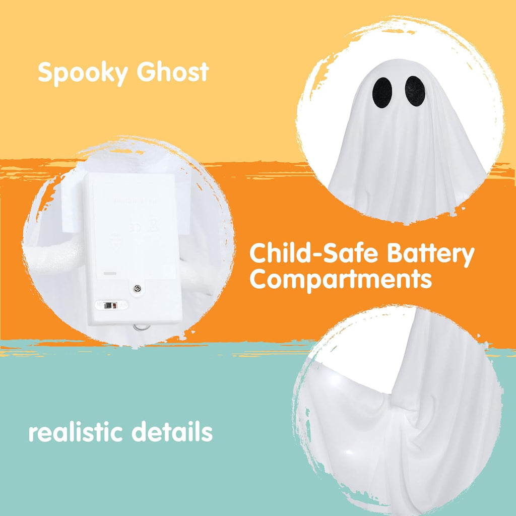 Ayieyill Halloween Ghost Decor with Blue LED Light, 47” Light up Hanging Ghost Halloween Yard Porch Decorations Outdoor