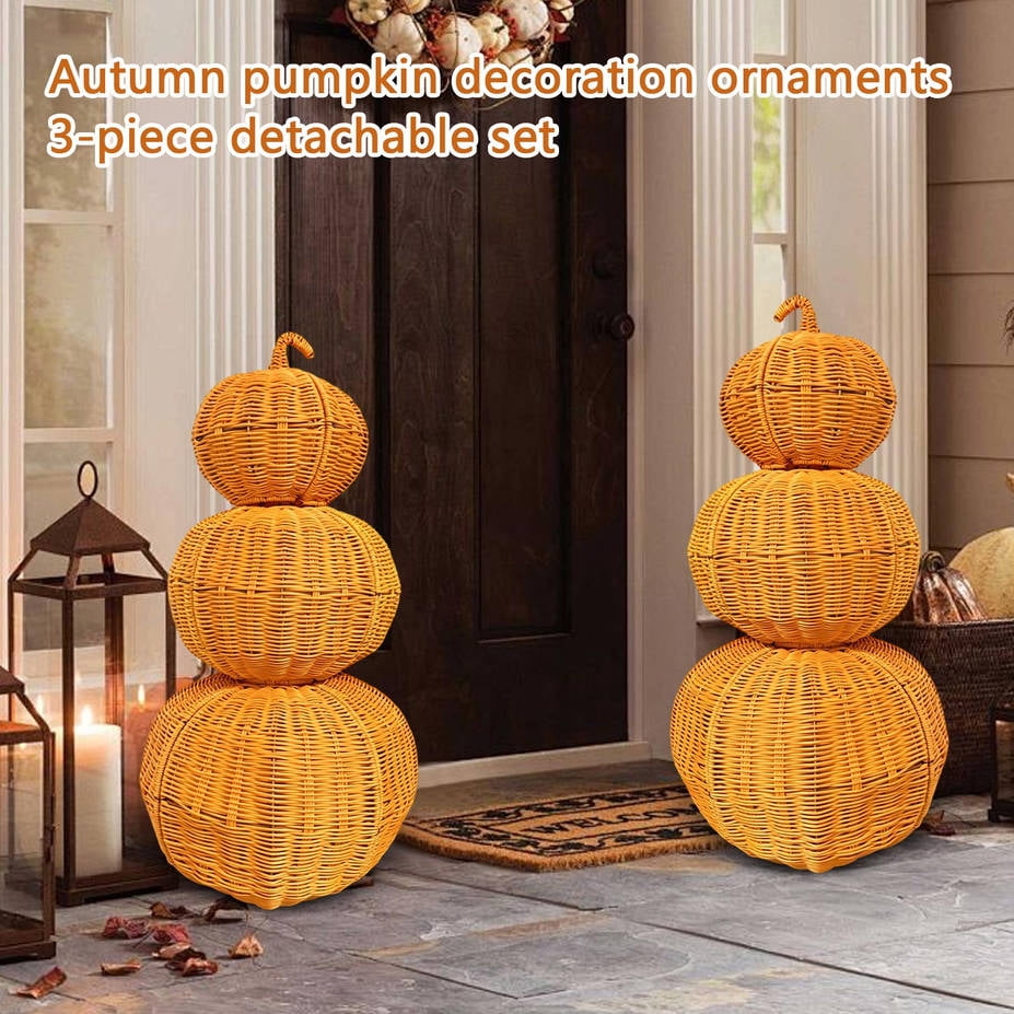 THOPBPRK 2026 Black Halloween Woven Pumpkin Jack-O'-Lantern, Halloween Decorations Pumpkin, USE LED Candle, Rattan Fall Halloween Decor for Home, 1Pack 11.8 Inch A