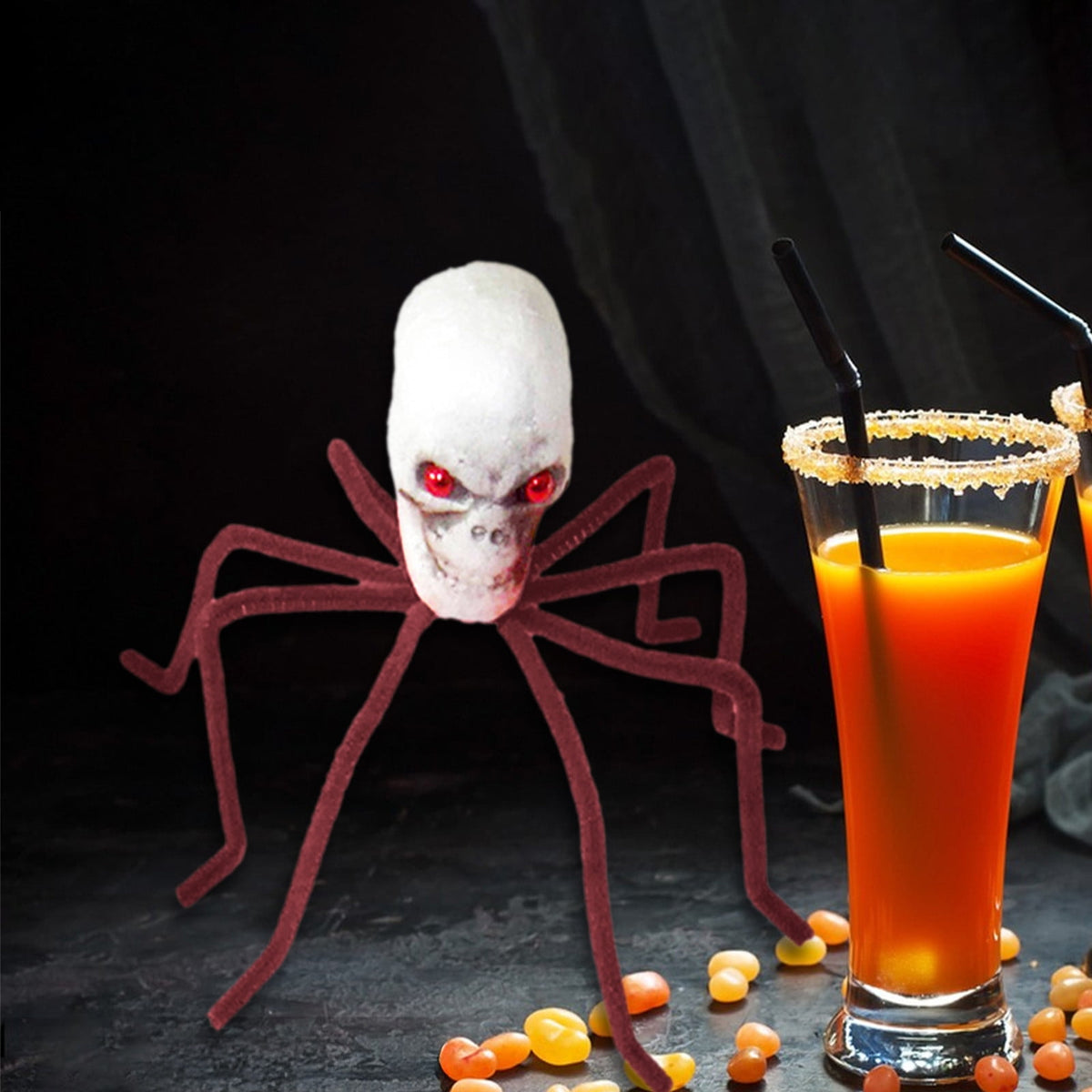 Halloween Skull Head Spider Decoration 11.81inch Creepy Skeleton Spider Decoration with Crossed Bones ABS Plastic Indoor Outdoor Party Layout Supply for Spooky Scene Decor