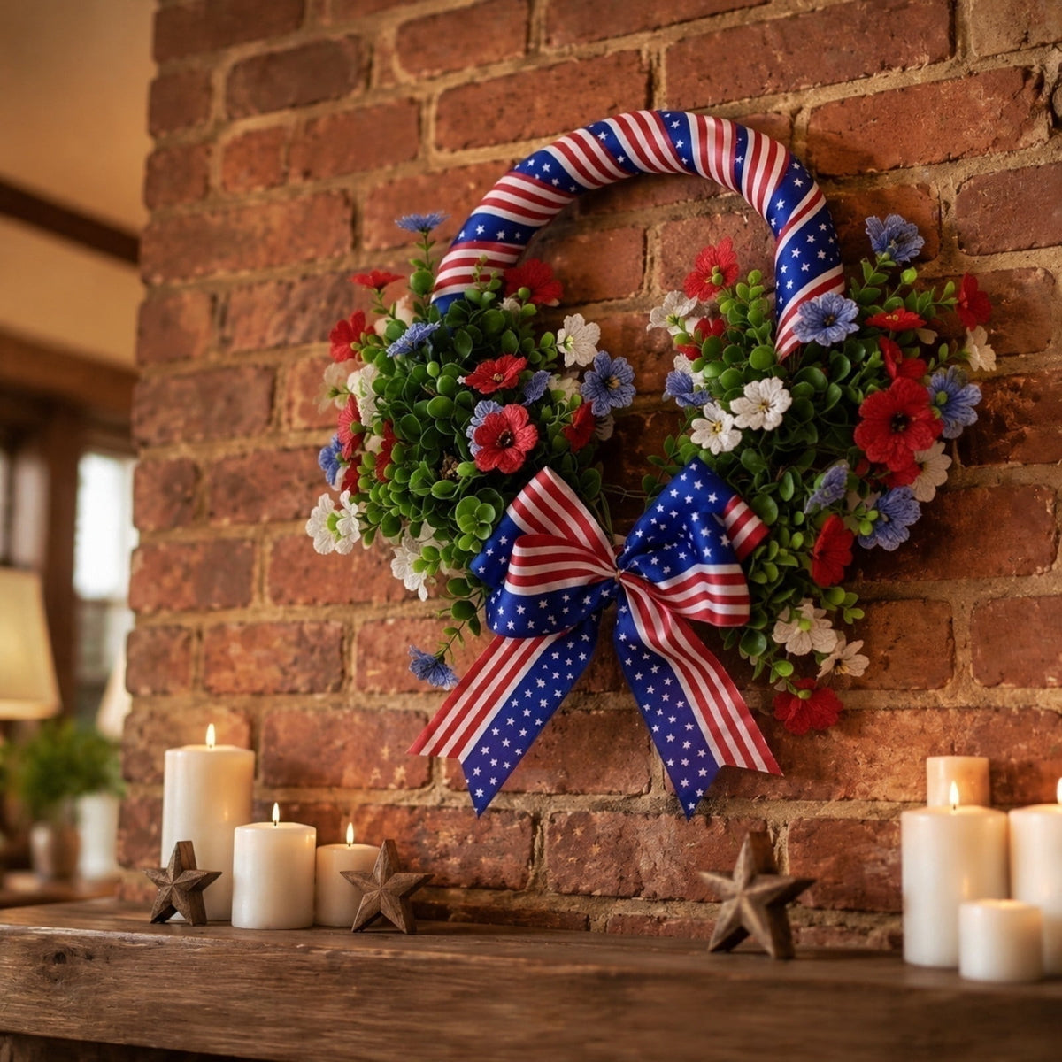 Nkmbld 4th of July Wreaths for Front Door, Independence Day Wreath Red White Blue Flower Wreath for Independence Day Memorial Day Flag Day Decor
