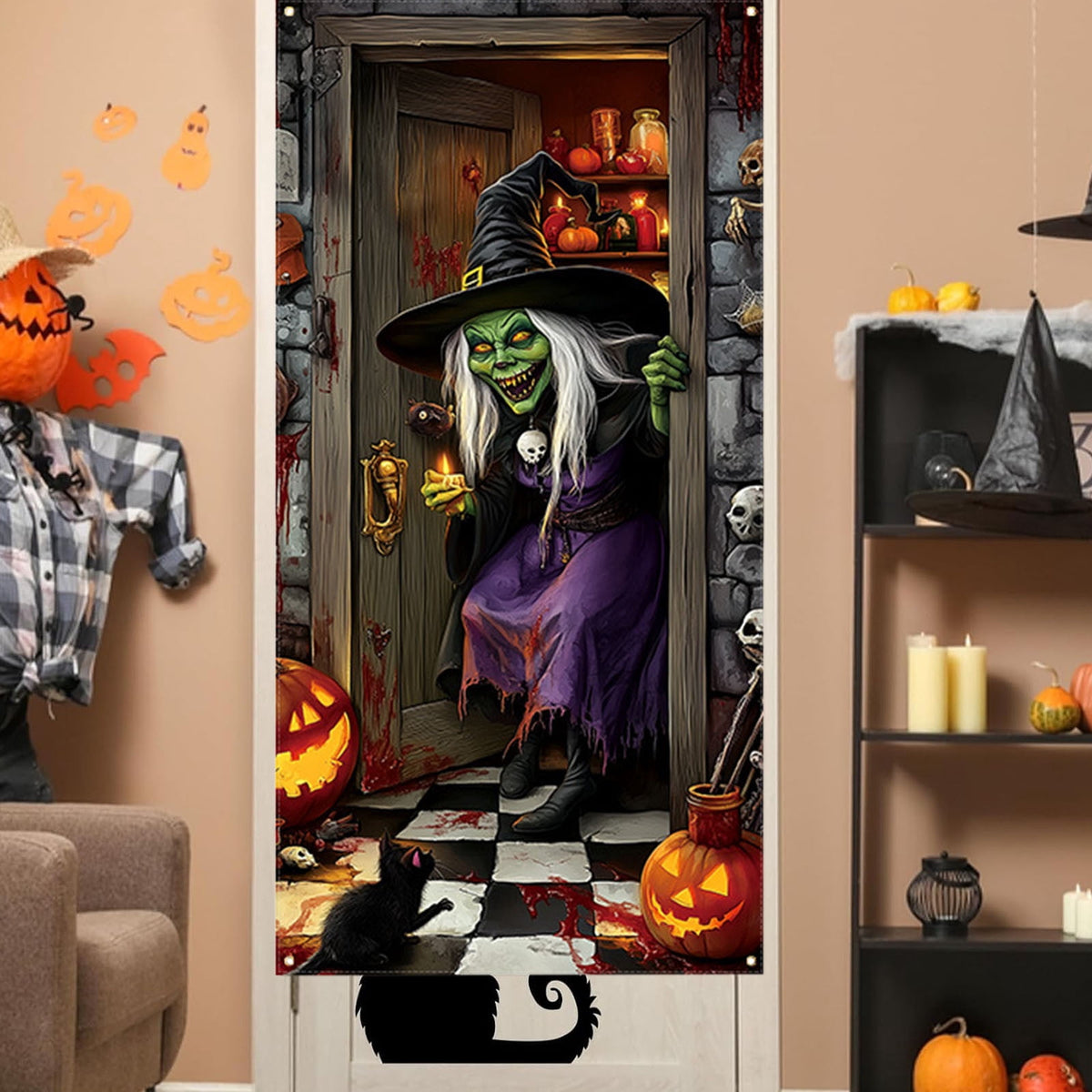 DAMAI Halloween Door Hanging Curtain Party Festival Scene Layout Supplies Decorative Porch Hanging Cloth