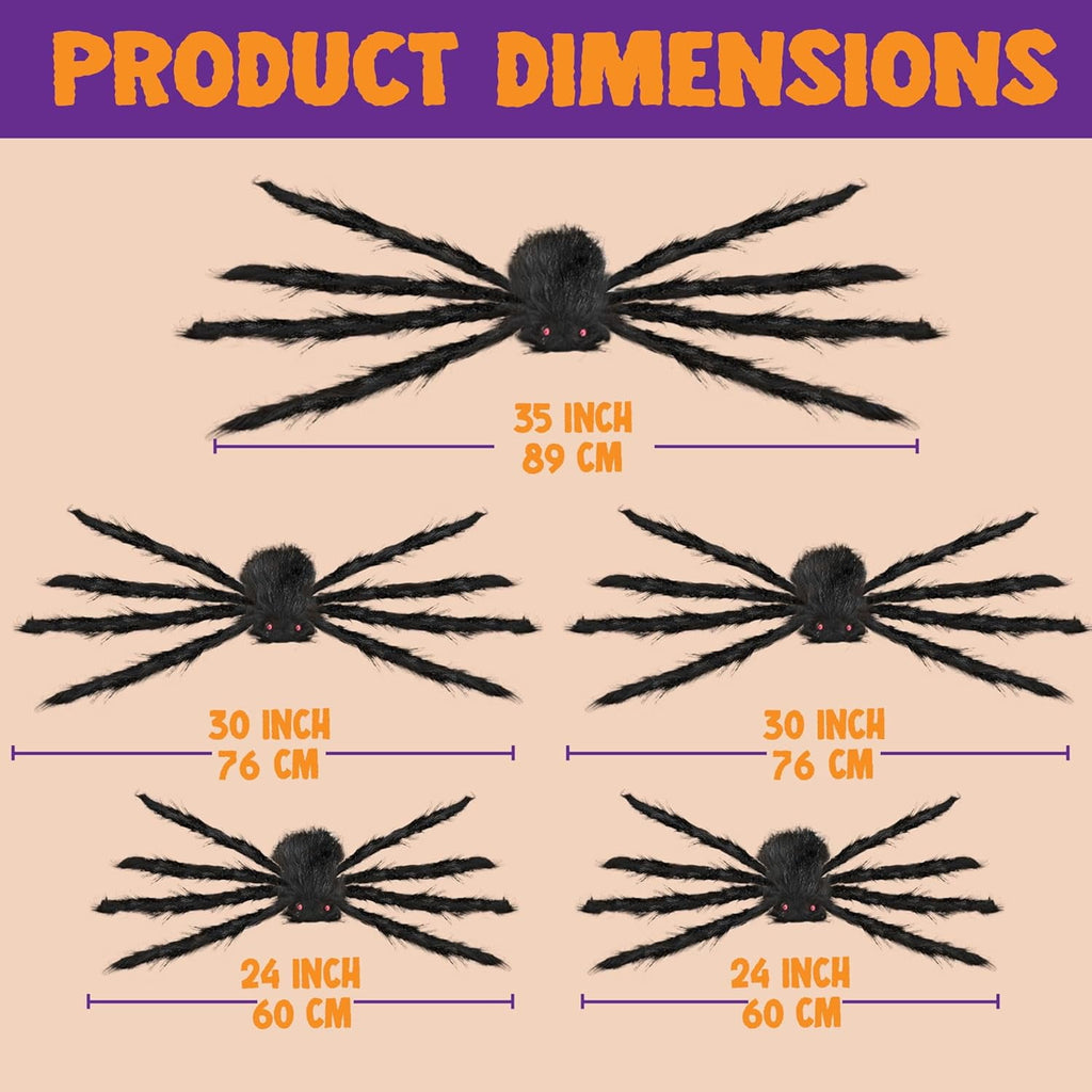 Joyfy 6 Packs Colorful Hairy Giant Spiders Halloween Decorations Outdoor,Multi-Size Outdoor Halloween Spider Decorations for Yard Lawn & Patio (30", 30", 20", 20", 12", 12")