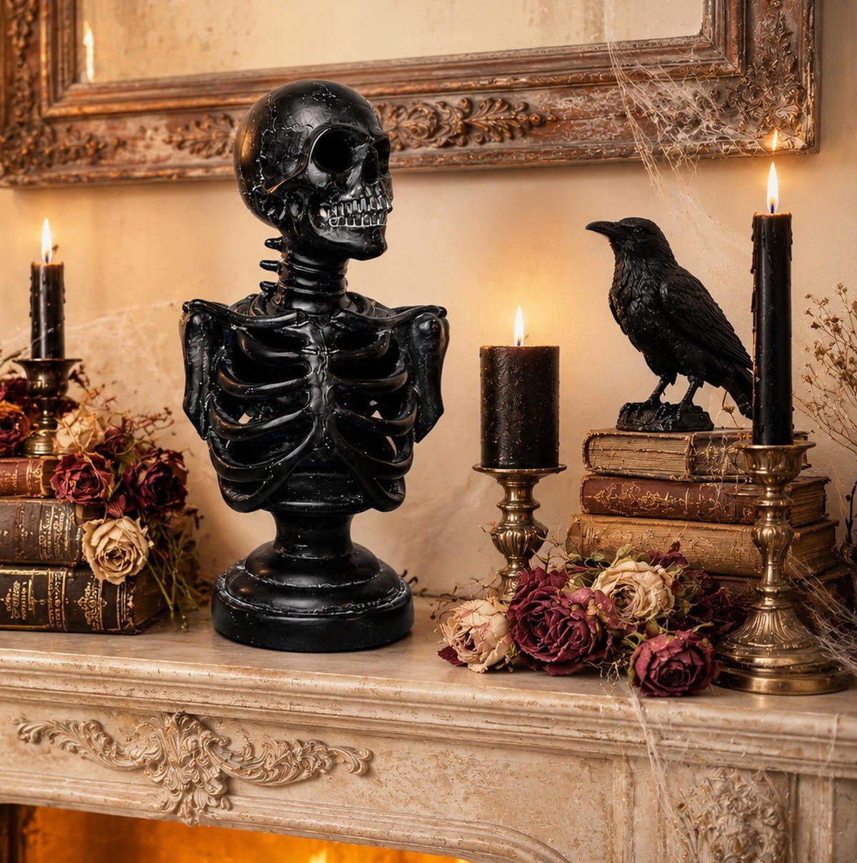 Light-Up Battery-Operated Faux Skeleton Bust, Black, 12", Halloween by Way To Celebrate
