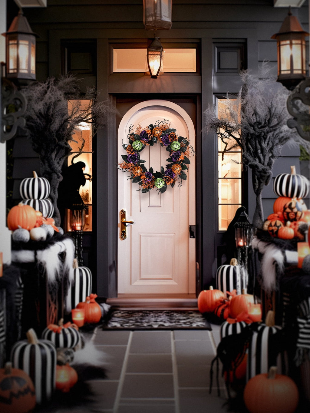17.7 Inch Halloween Wreaths for Front Door, Spider Rose Wreaths for Indoor Outdoor Window Proch Wall Home Halloween Decoration