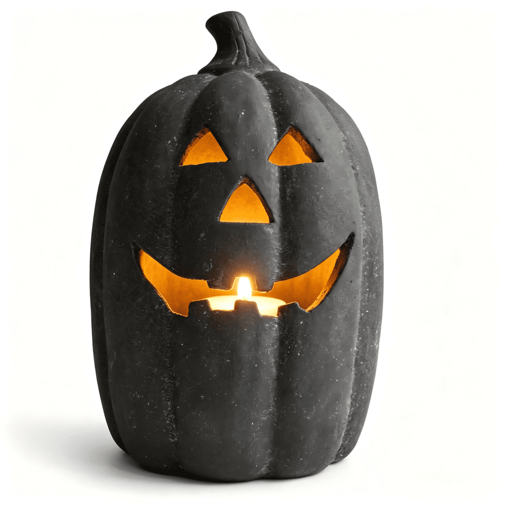 Halloween Decorations - 5.9" Black Handmade Resin Jack O Lantern Pumpkin Fall Decor, Indoor Outside Gothic Festival House Centerpiece Decoration for Table Garden Living Room Mantel