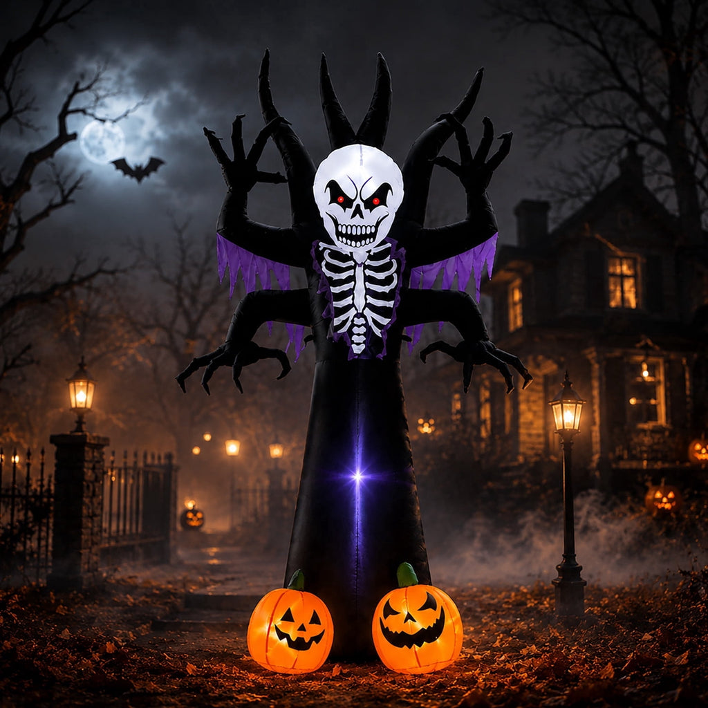 Toiyjofe 8ft Halloween Inflatable Skeleton Tree with LED Lights, Spooky Lighted Outdoor Yard Decoration with Grim Reaper & Pumpkins