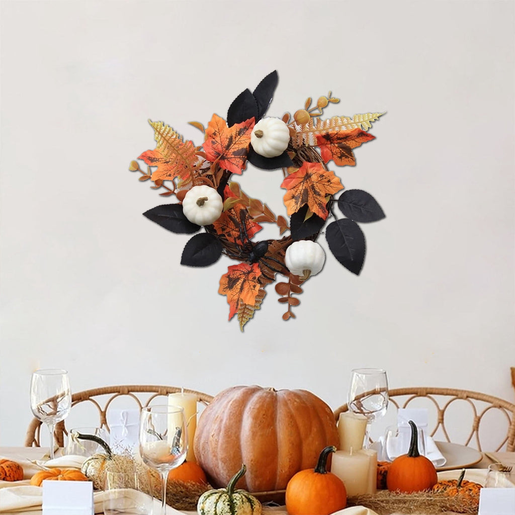 YIMWNYI Pumpkin Maple Leaf Decorative Wreath, Artificial Fall Wreath for Halloween, Thanksgiving, Harvest Festival Home Decor, Waterproof and Sunproof Autumn Wreath, Indoor and Outdoor Decoration