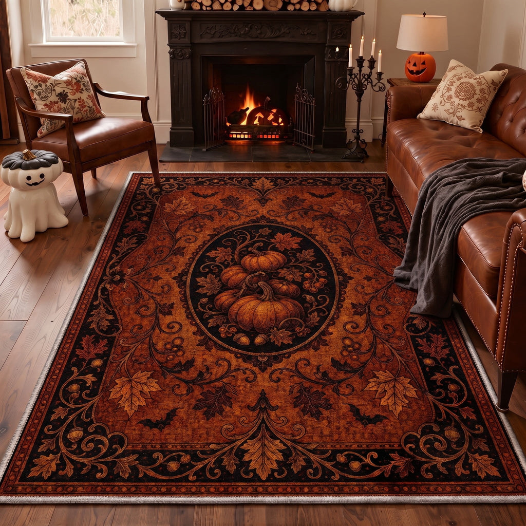 KUETH 3'x5' Halloween Machine Washable Area Rug, Non-Slip Rugs for Living Room, Bedroom and Dining Room, Orange