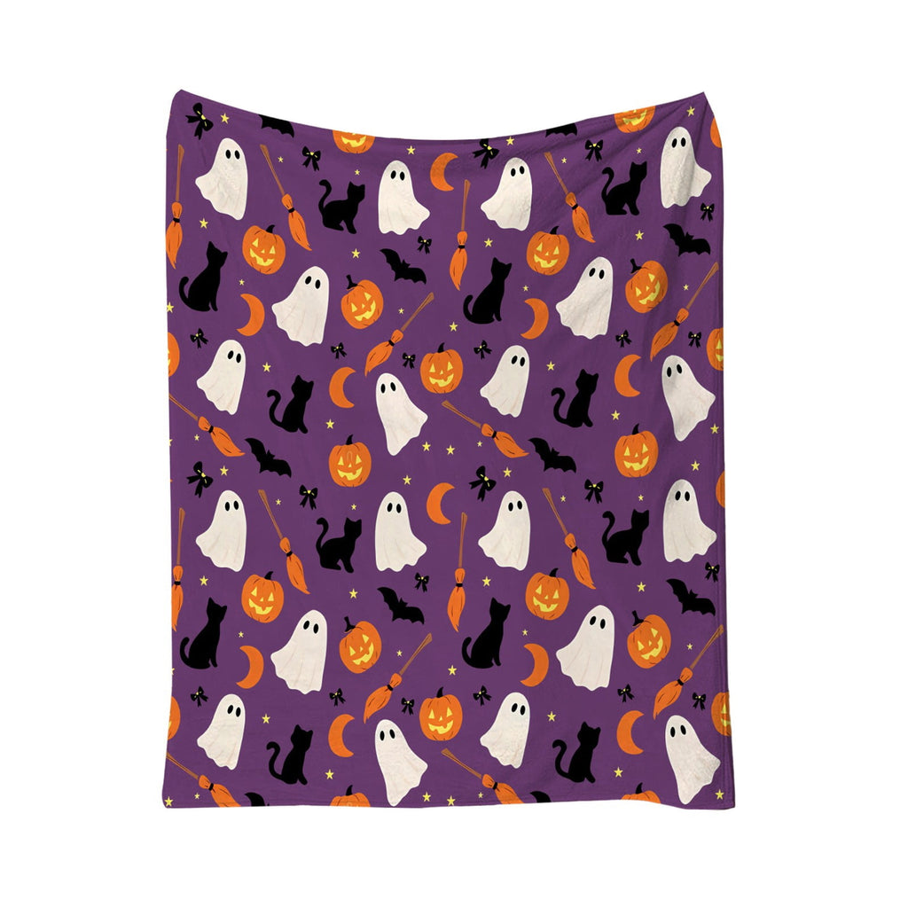 Halloween blanket,Halloween Print Throw Blanket Flannel Soft Cozy Decorative Nap Blanket with Ghost Pumpkin Skull for Office Bedroom Sofa Camping Travel(100x150cm/39x59 Inch),Black