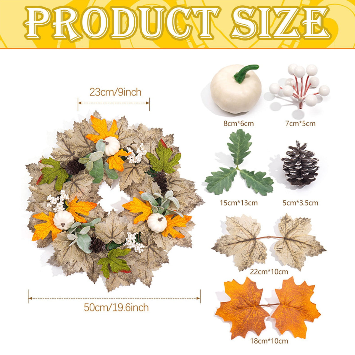 Fall Wreaths for Front Door, Farmhouse Autumn Wreath with Pumpkin Decorations, Fall Door Wreath Outdoor Indoor Thanksgiving Harvest Fall Decor