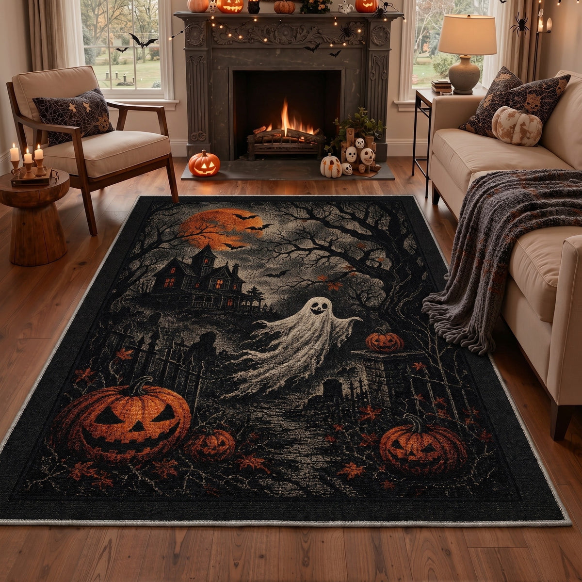 GENIMO 2'x3' Halloween Doormat, Washable Non Slip Soft Whimsical Cat Outdoor Door Mat for Front Door Covered Porch Patio Entryway, Vintage Black