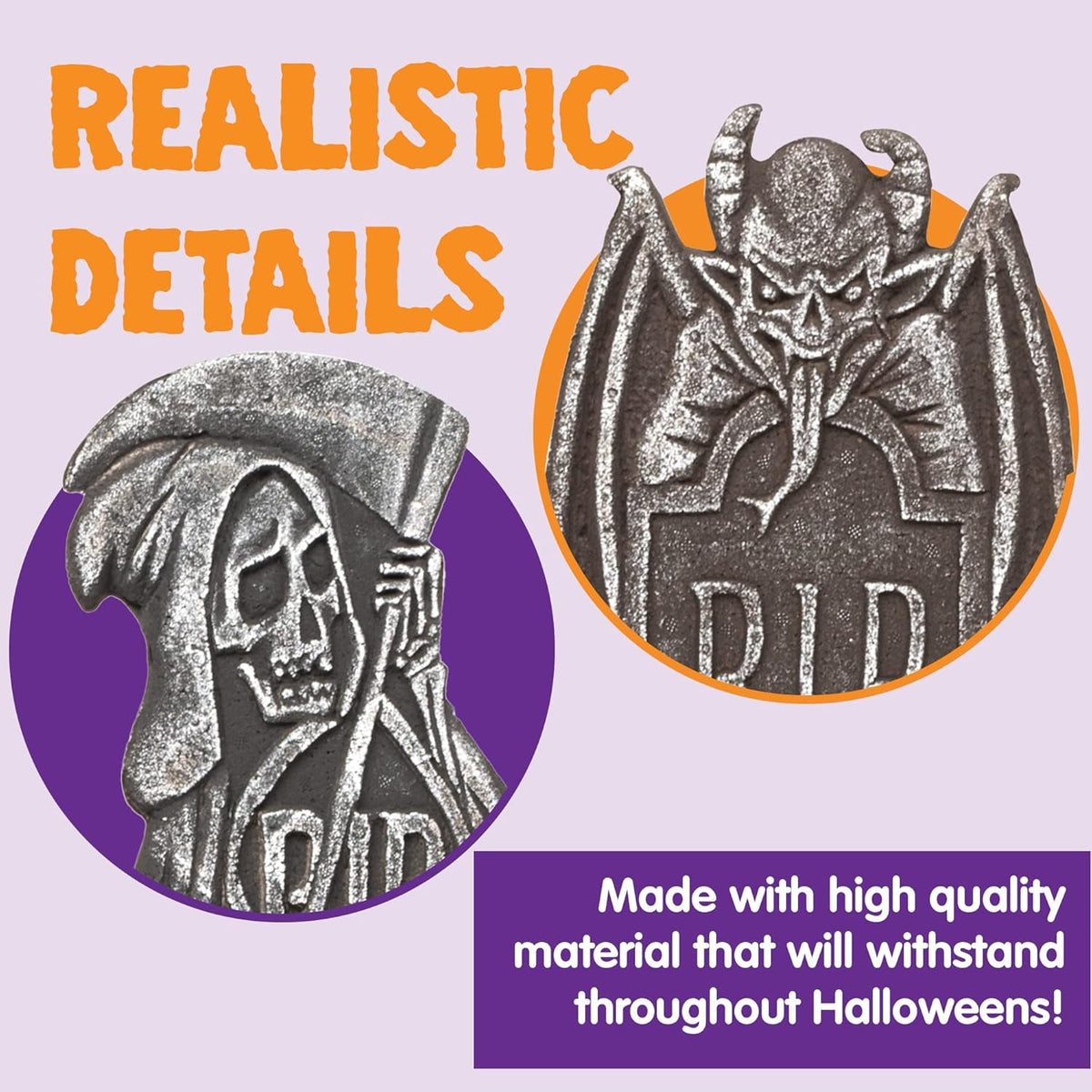 Joyfy 5 Pack Halloween Tombstone Outdoor Decorations,17 Inch Foam RIP Cemetery Headstone Decoration and 12 Halloween Yard Lawn Decoration Metal Stakes