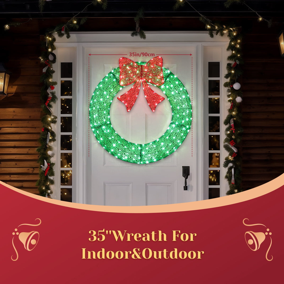 Ktaxon 36in Christmas Wreath Christmas Decoration Lighted Holiday Decor 175 Lights LED,Green