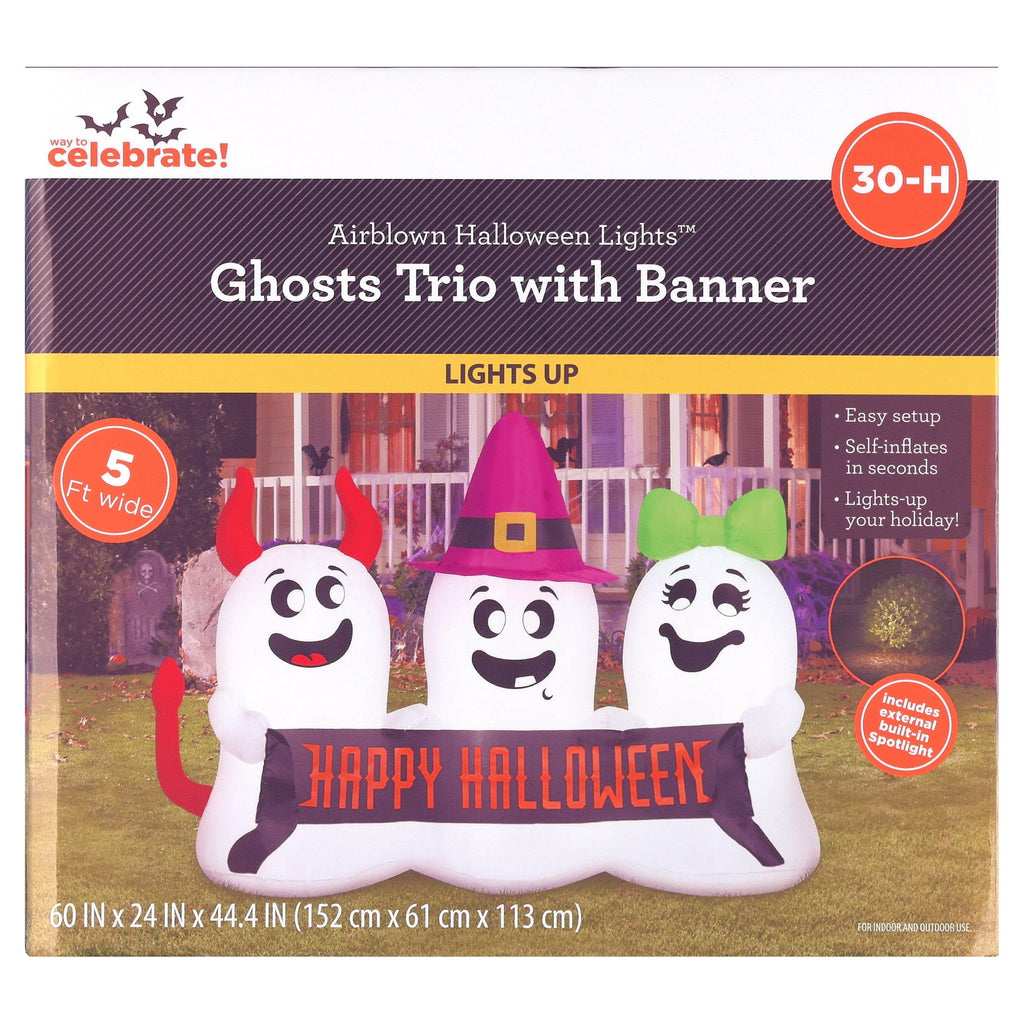 Ghosts Trio with Banner Airblown Yard Inflatable, Multicolor, 5', Halloween by Way To Celebrate