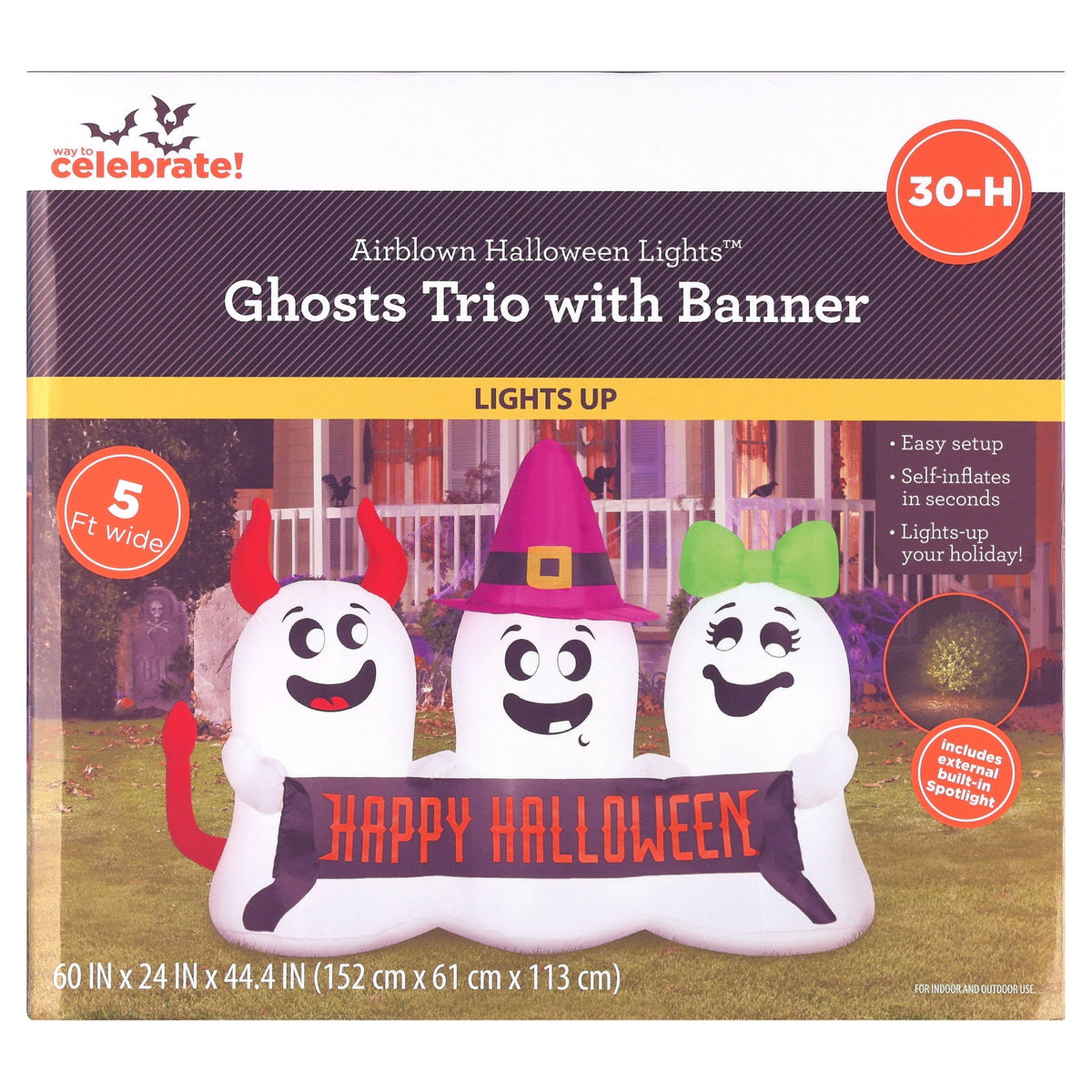 Ghosts Trio with Banner Airblown Yard Inflatable, Multicolor, 5', Halloween by Way To Celebrate