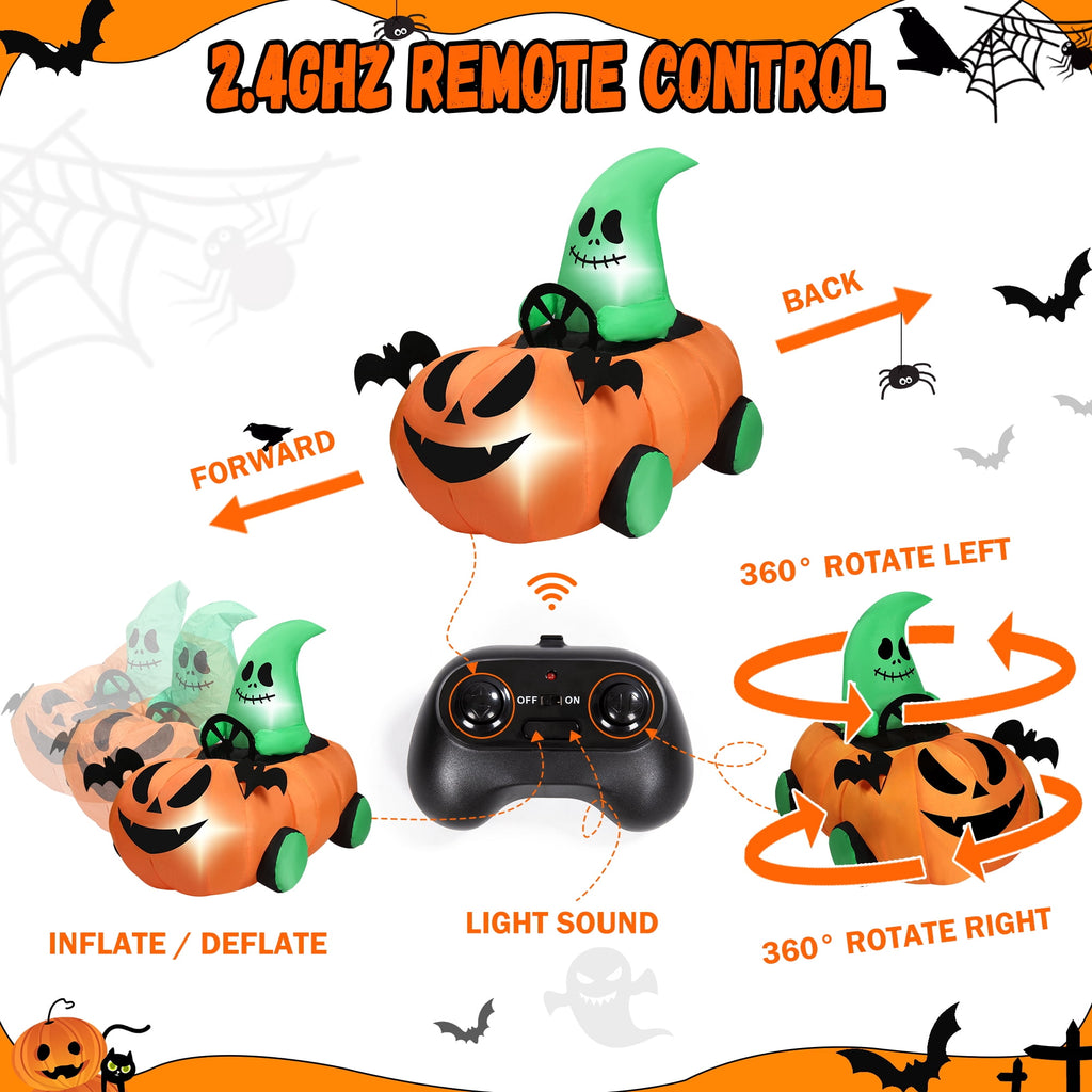Firstness 2.4GHz Remote Control Halloween Inflatable Car Blow ups Pumpkin Ghost Rc Car,3 Music and LED Lights,360° Rotation,Aged 3+