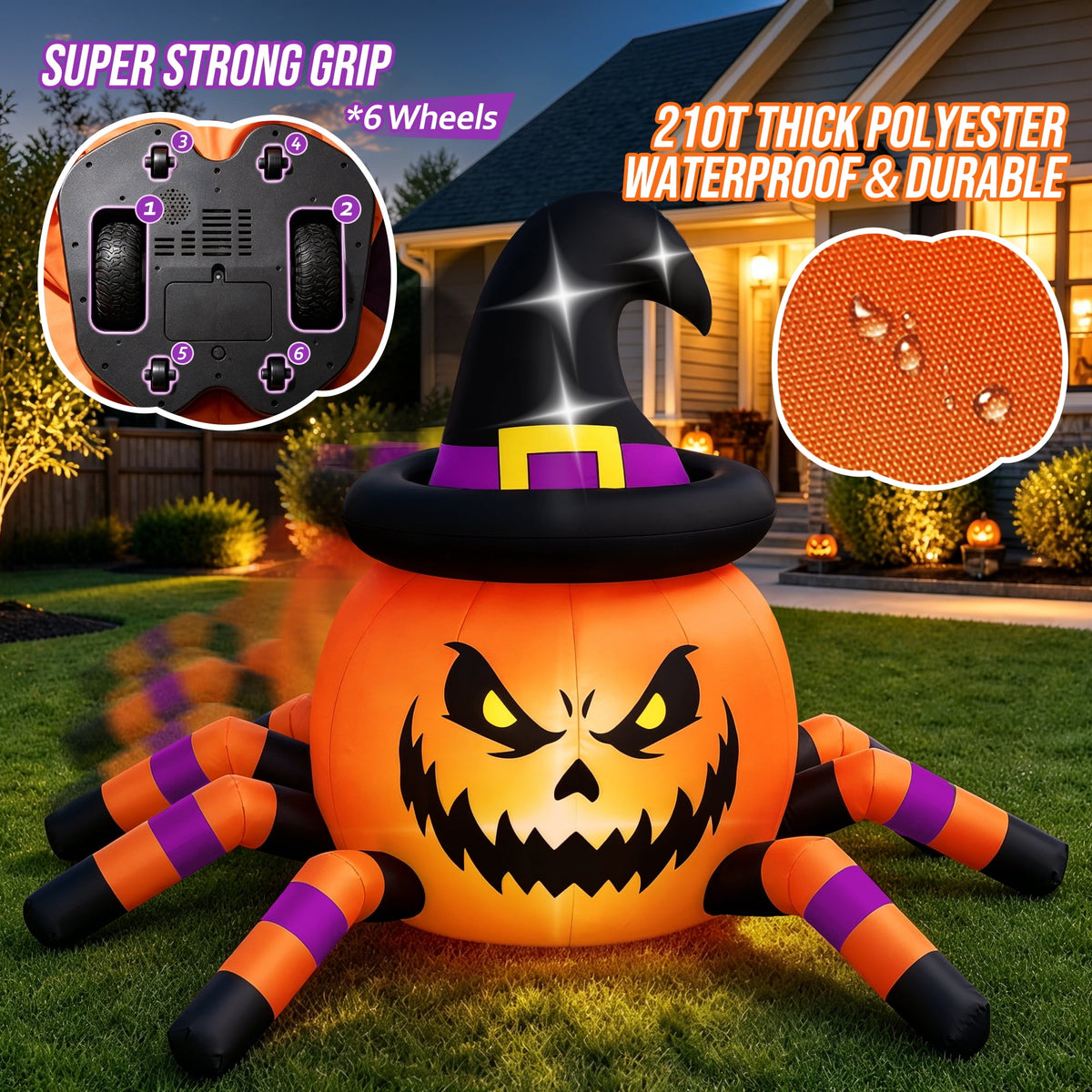 Firstness 2.4GHz Remote Control Halloween Inflatable Car Blow ups Pumpkin Ghost Rc Car,3 Music and LED Lights,360° Rotation,Aged 3+