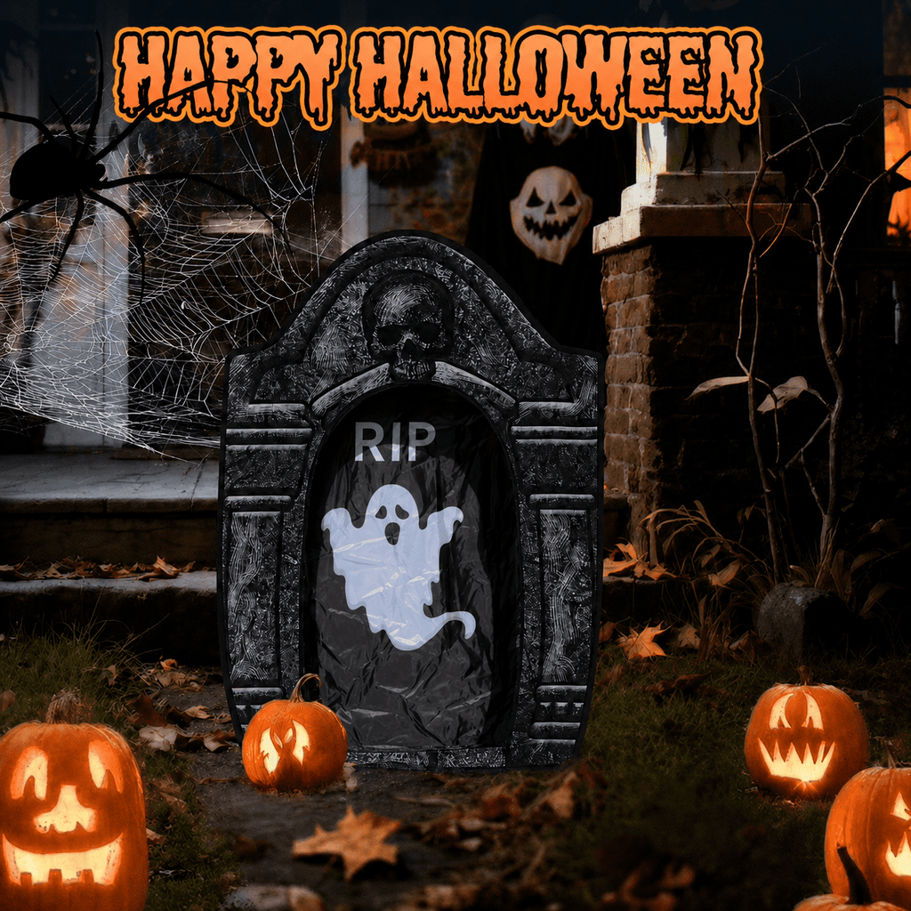 Toiyjofe 3.5ft Large Halloween Tombstone Decoration with LED Skull Eyes, Battery Powered Foldable Graveyard Decor for Lawn, Garden & Haunted House