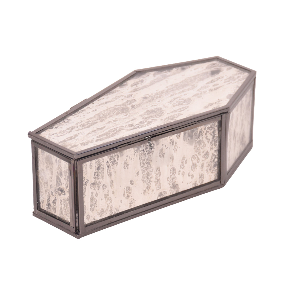 Halloween Décor Glass & Steel Coffin Decorative Box Antqiue Silver, 7.75 inch, By Way to Celebrate