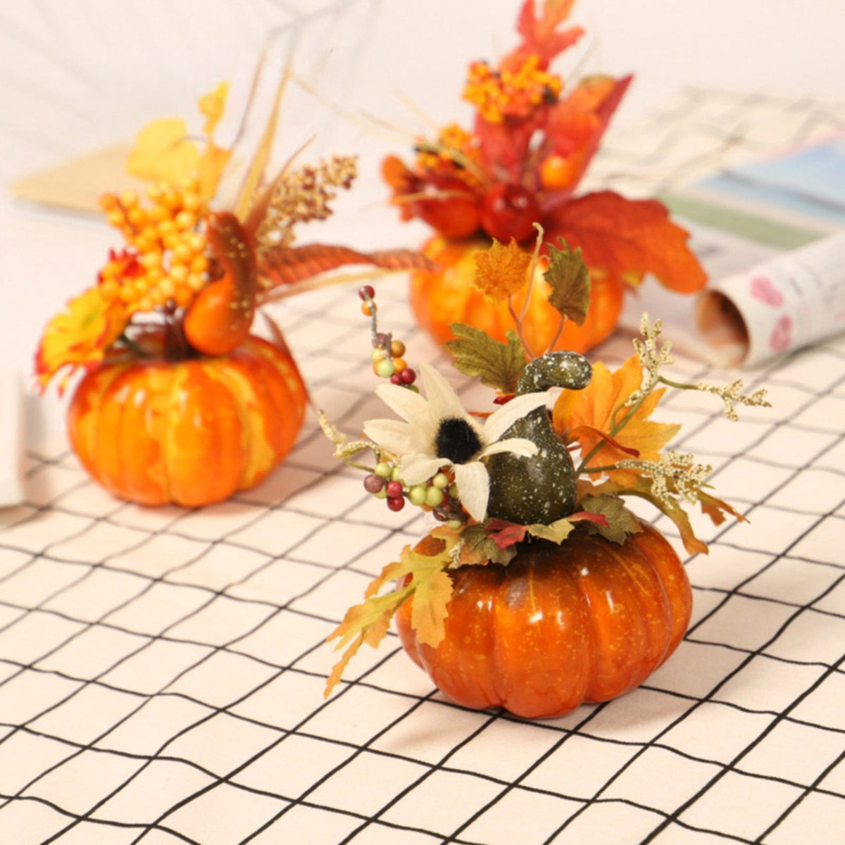 Artificial Pumpkin Outdoor Fall Decorations for Halloween & Thanksgiving, Autumn Harvest Pumpkins, Maple & Pomegranate Decor for Porch and Yard