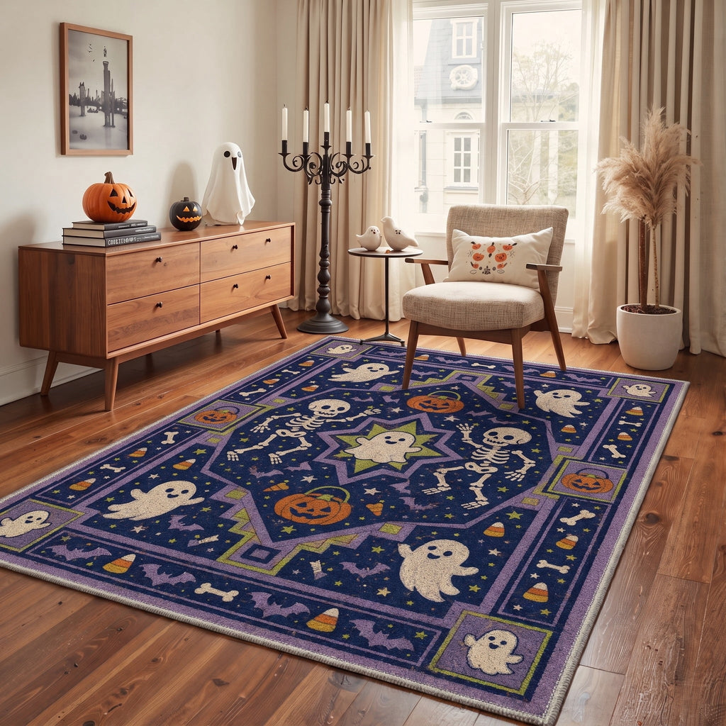 KUETH 3'x5' Halloween Machine Washable Area Rug, Non-Slip Rugs for Living Room, Bedroom and Dining Room, Orange