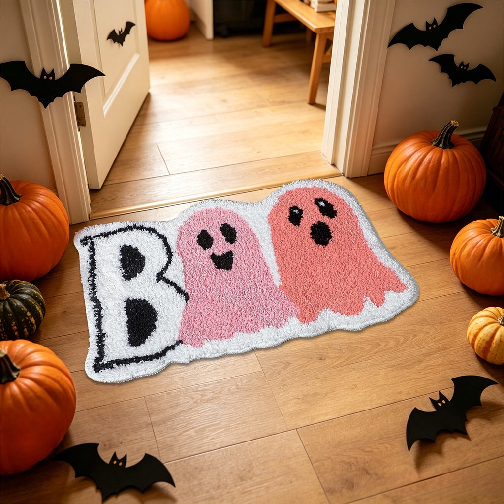 Halloween Heart Print Doormat 60x40cm, Black Orange Spooky Entry Mat for Front Door, Non-Slip Indoor Outdoor Rug
