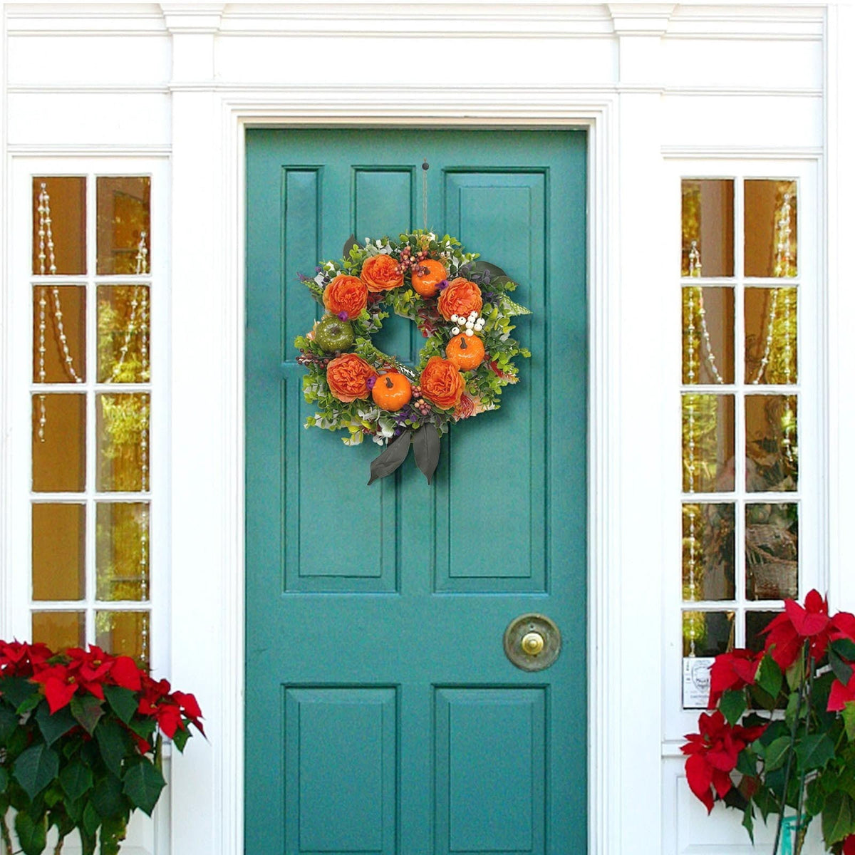YIKA Halloween Decoration Fall Peony And Pumpkin Wreath Colorful Decorative Garland Home Decoration And Ornaments Suitable For Decoration In Multiple Scenarios F3Halloween Yard Decor