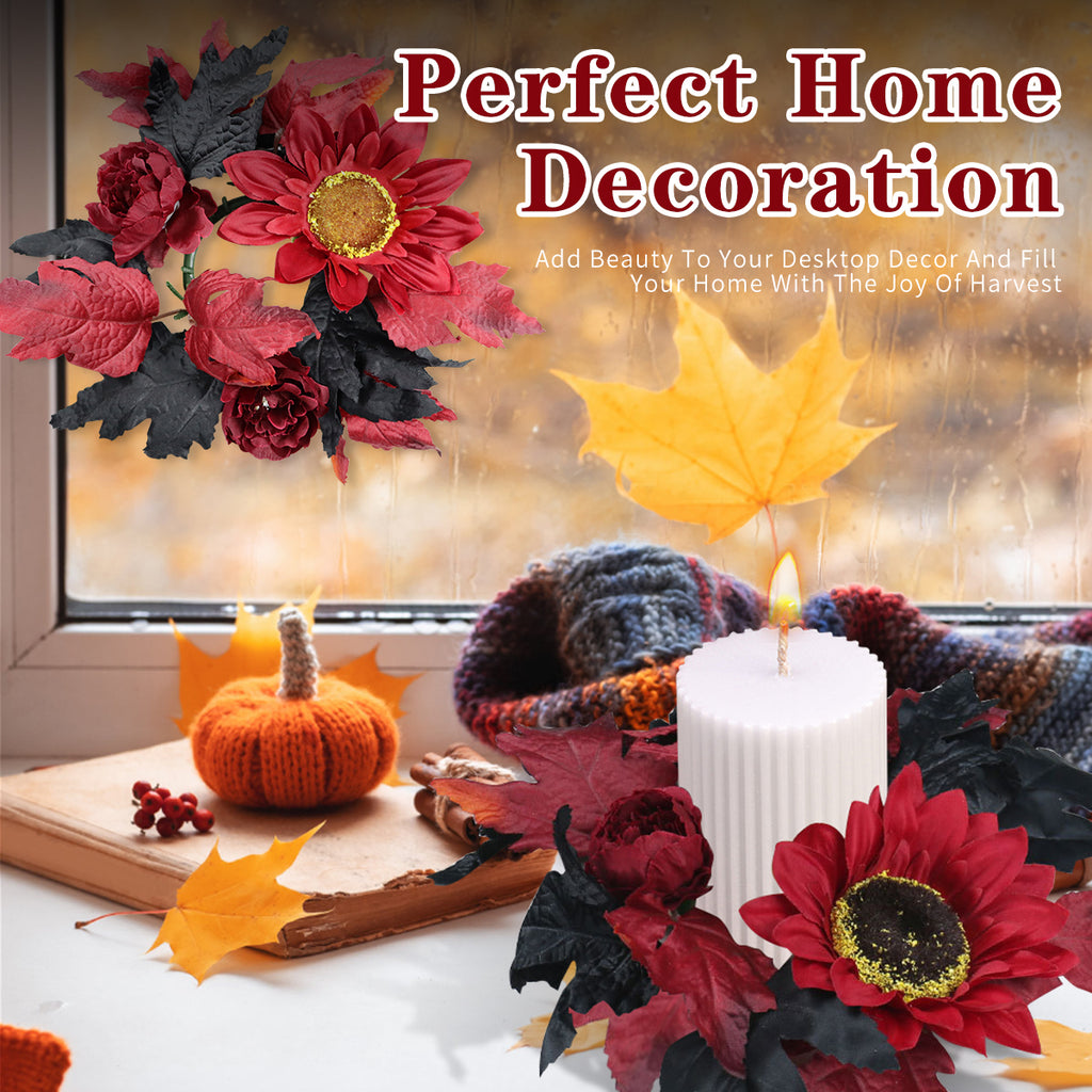 Halloween Candle Ring Wreath Halloween Table Centerpiece Black Orange Spooky Table Top Decoration Small Taper/Pillar Candle Rings Center for Party Favors 4 Pcs Design1