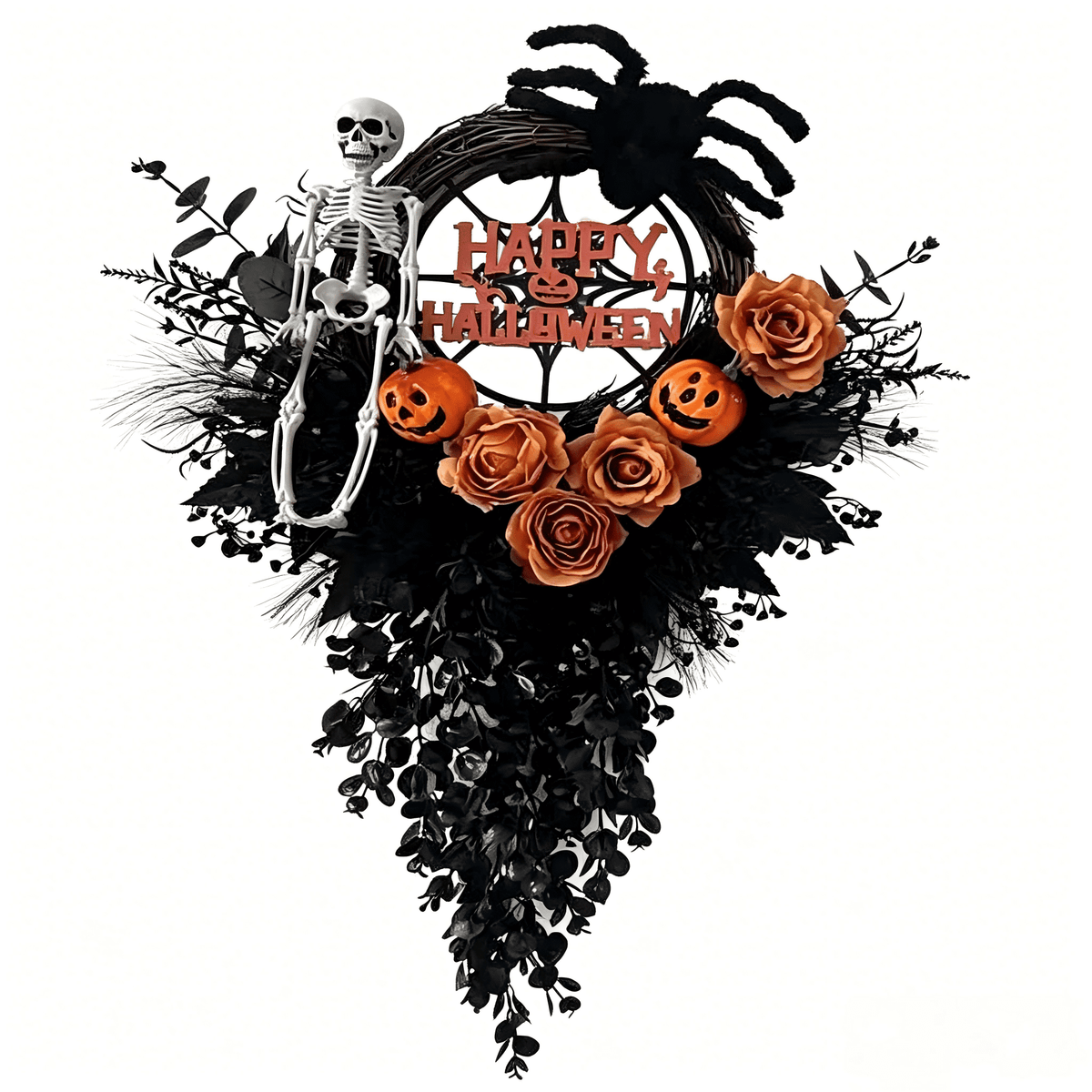 Halloween Wreaths for Front Door 26" Halloween Swag Hanging Window Door Decoration with with Skeleton and Spider Halloween Indoor Decoration for Fall Halloween Thanksgiving