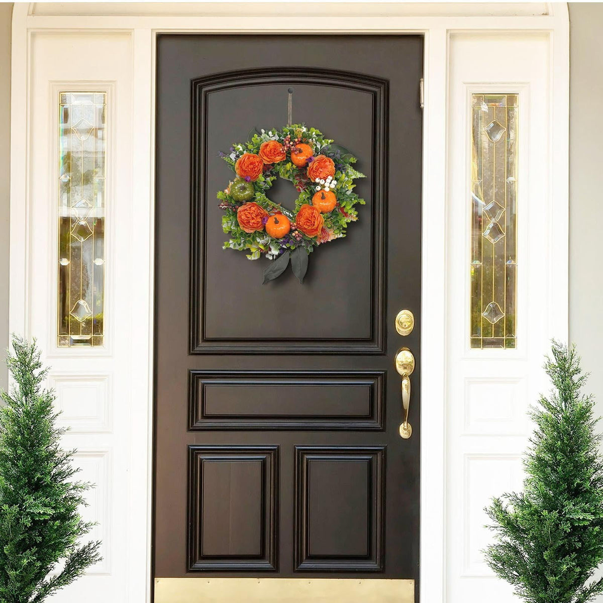YIKA Halloween Decoration Fall Peony And Pumpkin Wreath Colorful Decorative Garland Home Decoration And Ornaments Suitable For Decoration In Multiple Scenarios F3Halloween Yard Decor