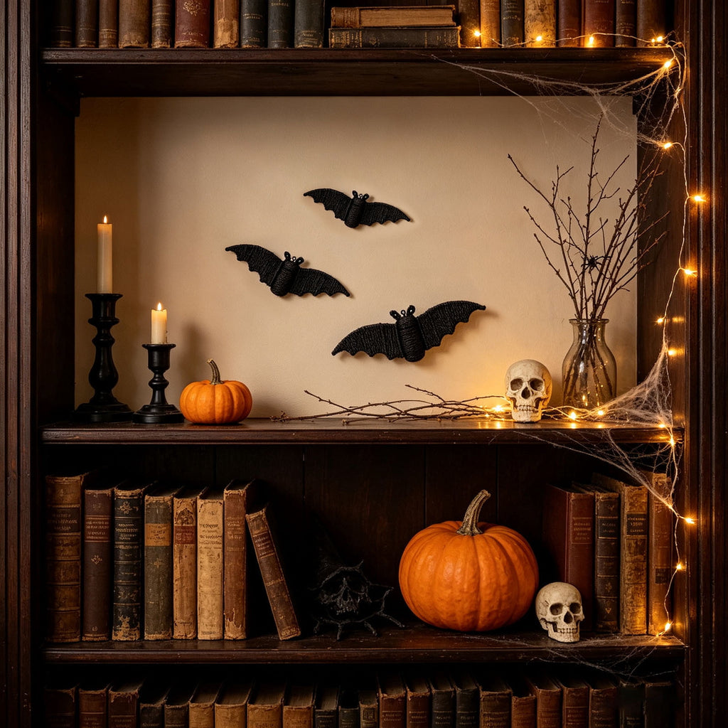 Black Rattan Wall Decoration, Halloween Wicker Bat Art, Indoor and Outdoor Festive Decor, Durable Plastic Material