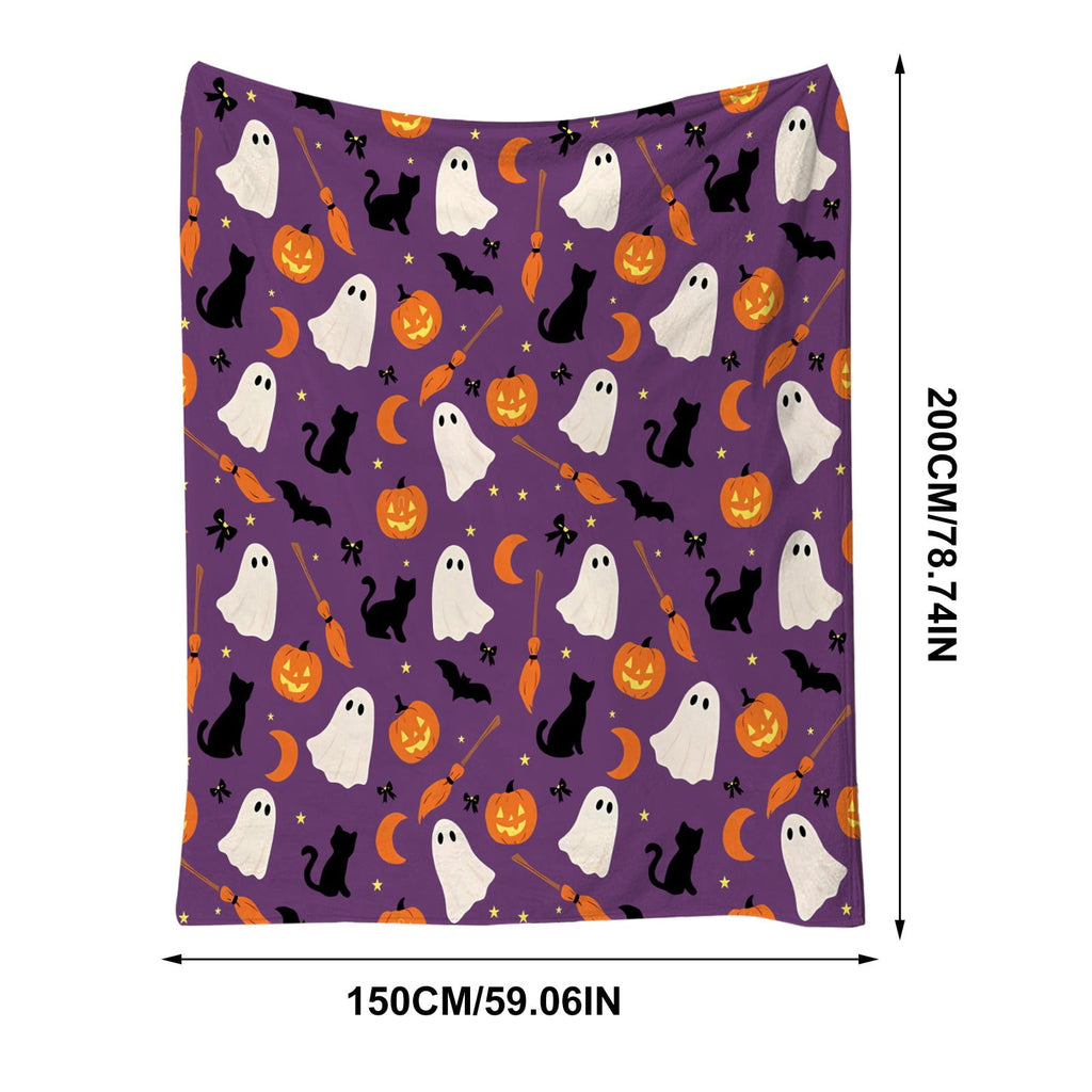Halloween blanket,Halloween Print Throw Blanket Flannel Soft Cozy Decorative Nap Blanket with Ghost Pumpkin Skull for Office Bedroom Sofa Camping Travel(100x150cm/39x59 Inch),Black