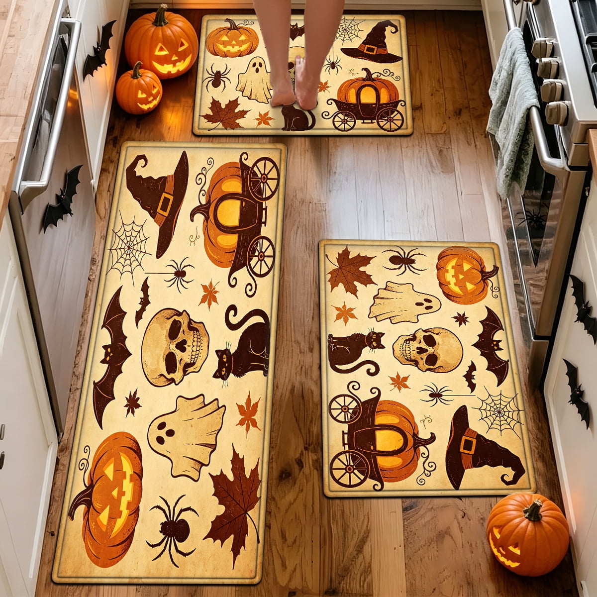 YIMEIS Halloween Pumpkin Lanterns Multi-purpose 1-Piece Flannel Mat and Kitchen Rugs,Soft Non-slip for Home Bedroom Bathroom