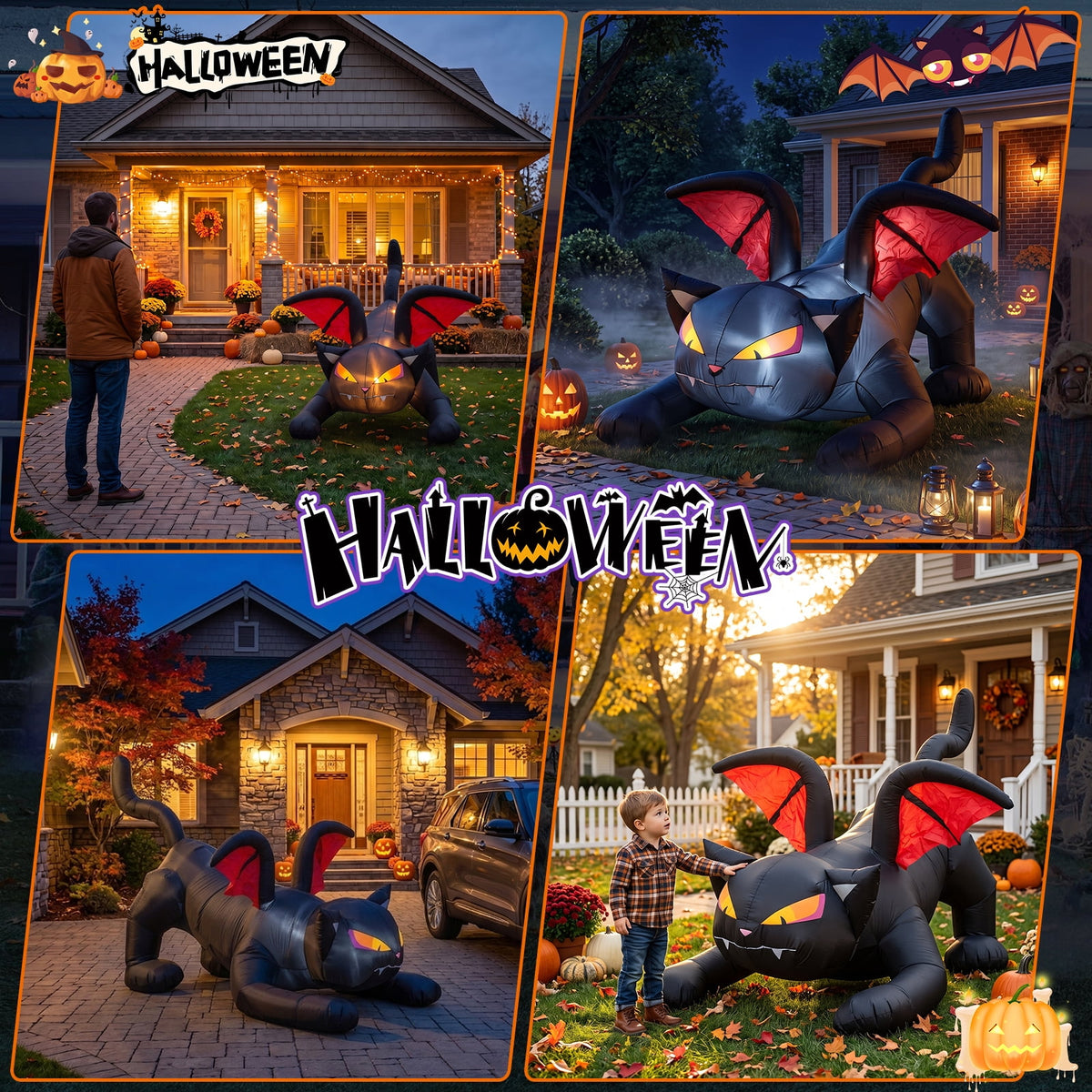 6FT Halloween Inflatable Ghost Pumpkin Decorations with LED Lights, 3 Ghosts Inflatable Yard Decorations for Outdoor Lawn Garden Porch Indoor Party Decorations