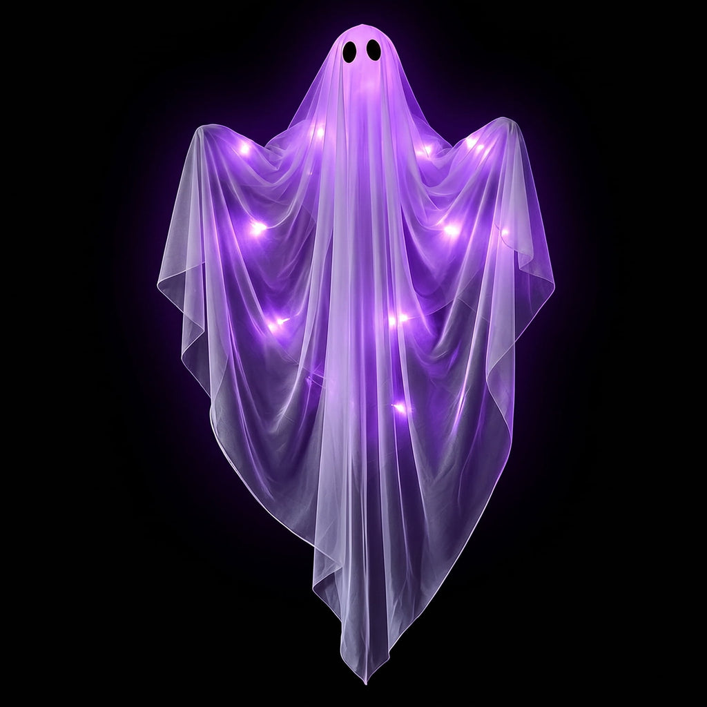 Ayieyill Halloween Ghost Decor with Blue LED Light, 47” Light up Hanging Ghost Halloween Yard Porch Decorations Outdoor