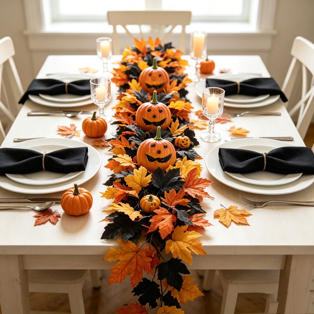 Chmadoxn 78.74" Halloween Thanksgiving Maple Leaf Garland with Mini Pumpkins & Berries, Artificial Fall Leaves Vine for Mantel Staircase Porch, Autumn Harvest Hanging Home Decor
