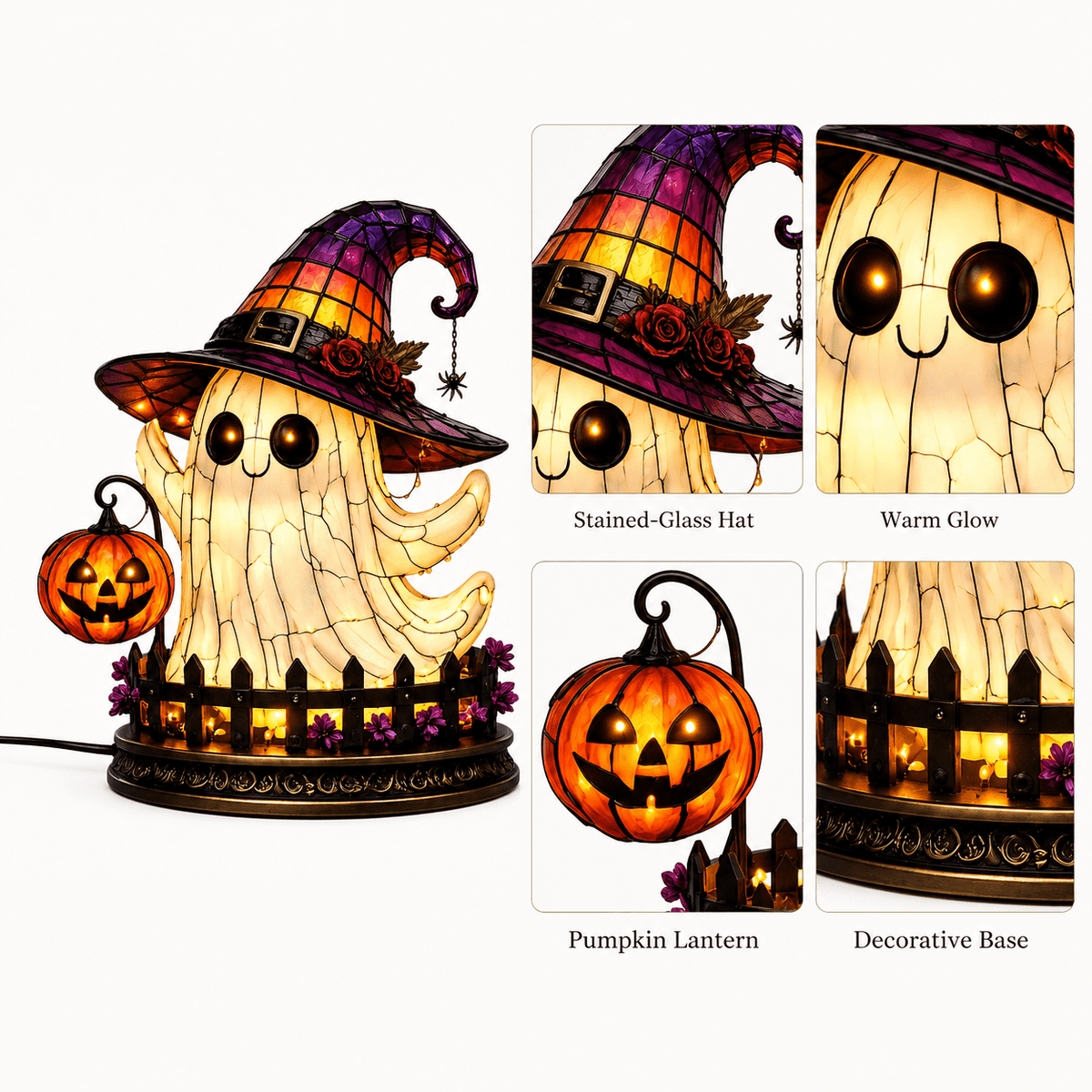 Diceymbol 11.81 Inch Halloween Ghost Night Light, Witch Hat Ghost Lamp with Jack O Lantern, Halloween Decorations Indoor for Table Mantel Party Decor