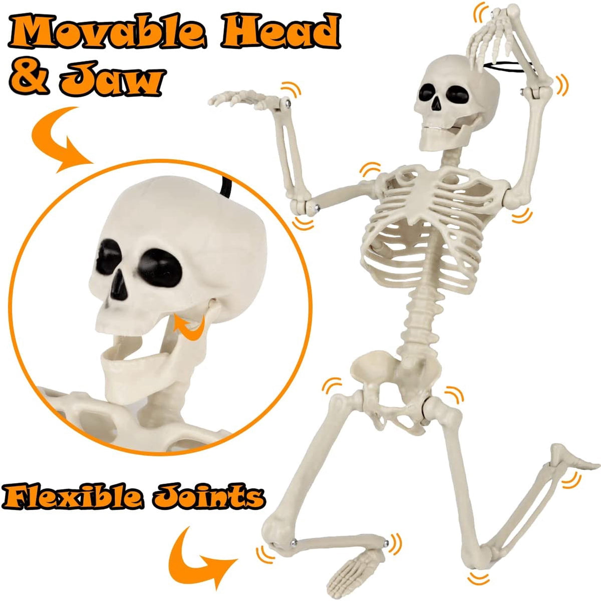 Fdyrgv 4 Pack 16" Posable Full Body Skeleton, Halloween Skeleton Decor with Movable Joints & Adjustable Jaw, Built-in Hanging String, Water Resistant Graveyard Haunted House Yard Décor