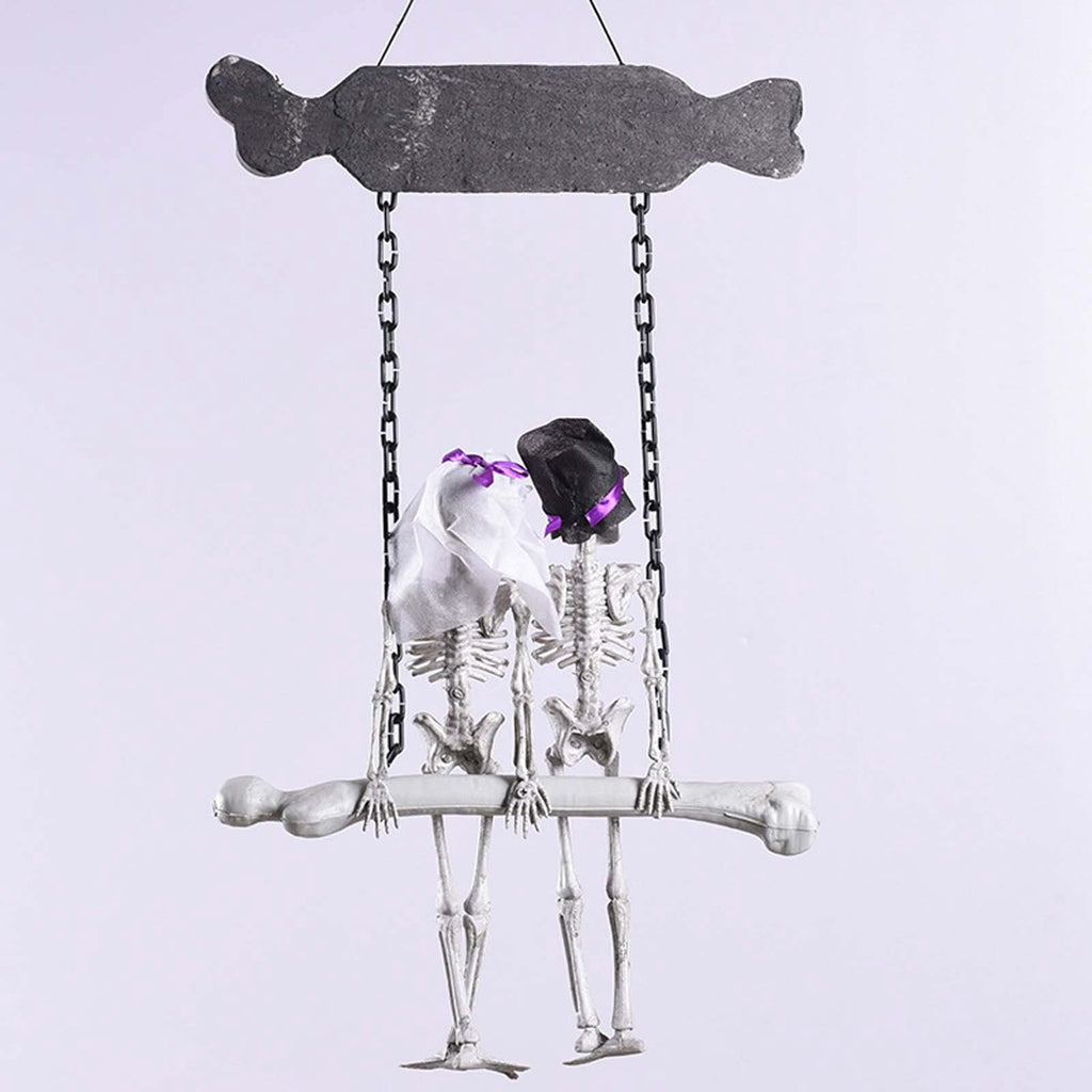 Life Size Halloween Skeleton Decor - Hanging Skeleton Couple Figurine with Realistic Bone Details Spooky Wedding Theme Decorations for Front Door, Porch, Living Room, Bedroom Halloween Party